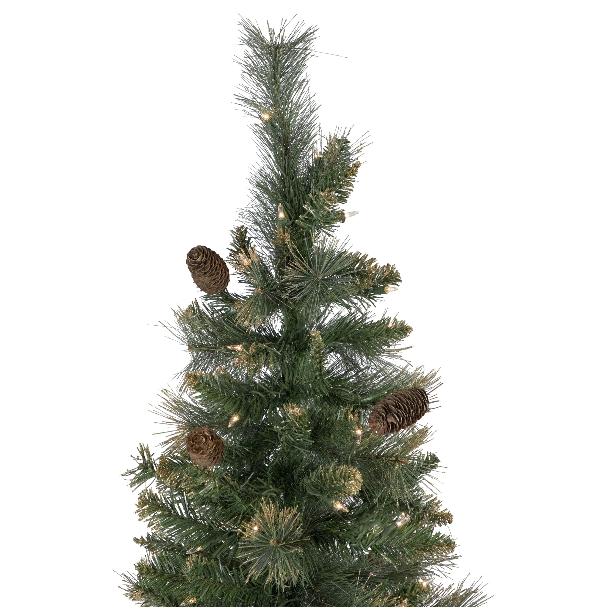 7ft Pre-Lit Yorkshire Pine Pencil Artificial Christmas Tree with Clear Lights - Slim Green Holiday Decor for Small Spaces, Apartments & Office Decorations