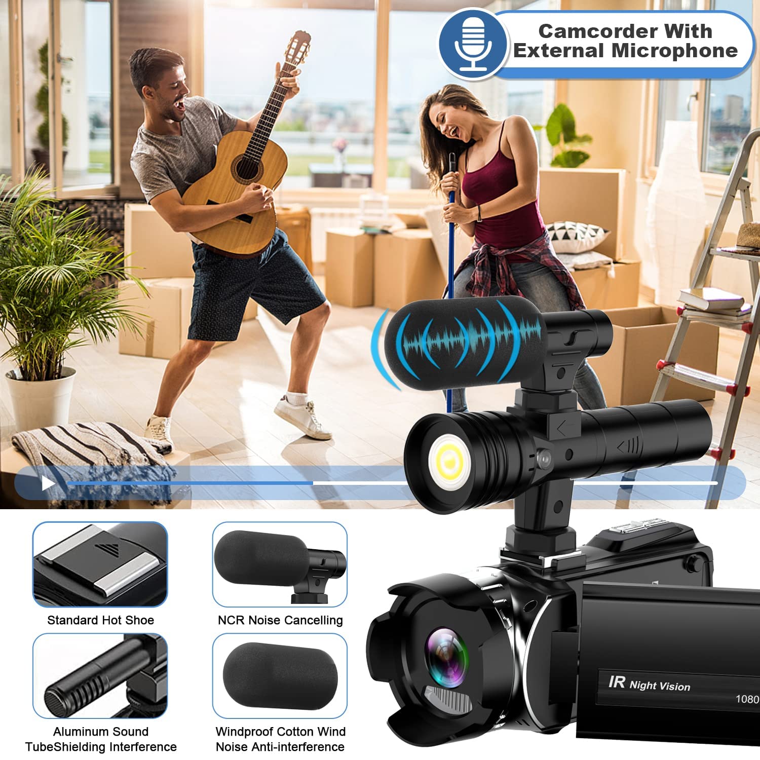 4K 48MP Camcorder with 60FPS & 24X Digital Zoom - IR Night Vision Vlogging Camera for YouTube, 3.0'' IPS Screen, Built-in Microphone, 2 Batteries & Tripod Included - Perfect for Travel Vlogging, Live Streaming, and Outdoor Adventures