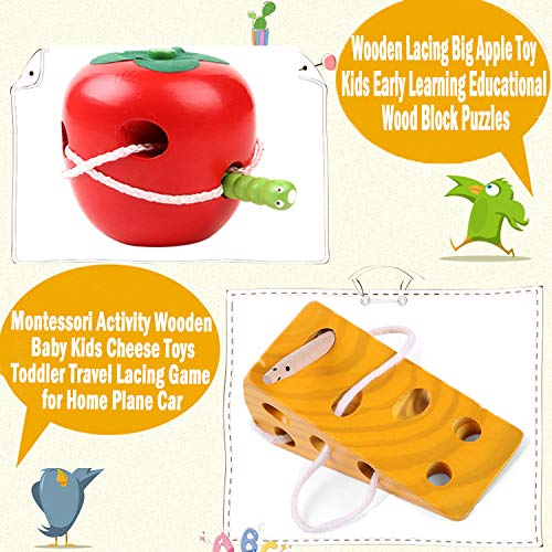 Montessori Wooden Lacing Toys for Toddlers - Early Learning Caterpillar & Cheese Puzzle Set, Educational Wood Block Toys for Boys & Girls | Perfect for Preschool Activities, Fine Motor Skills Development & Montessori Classroom Use