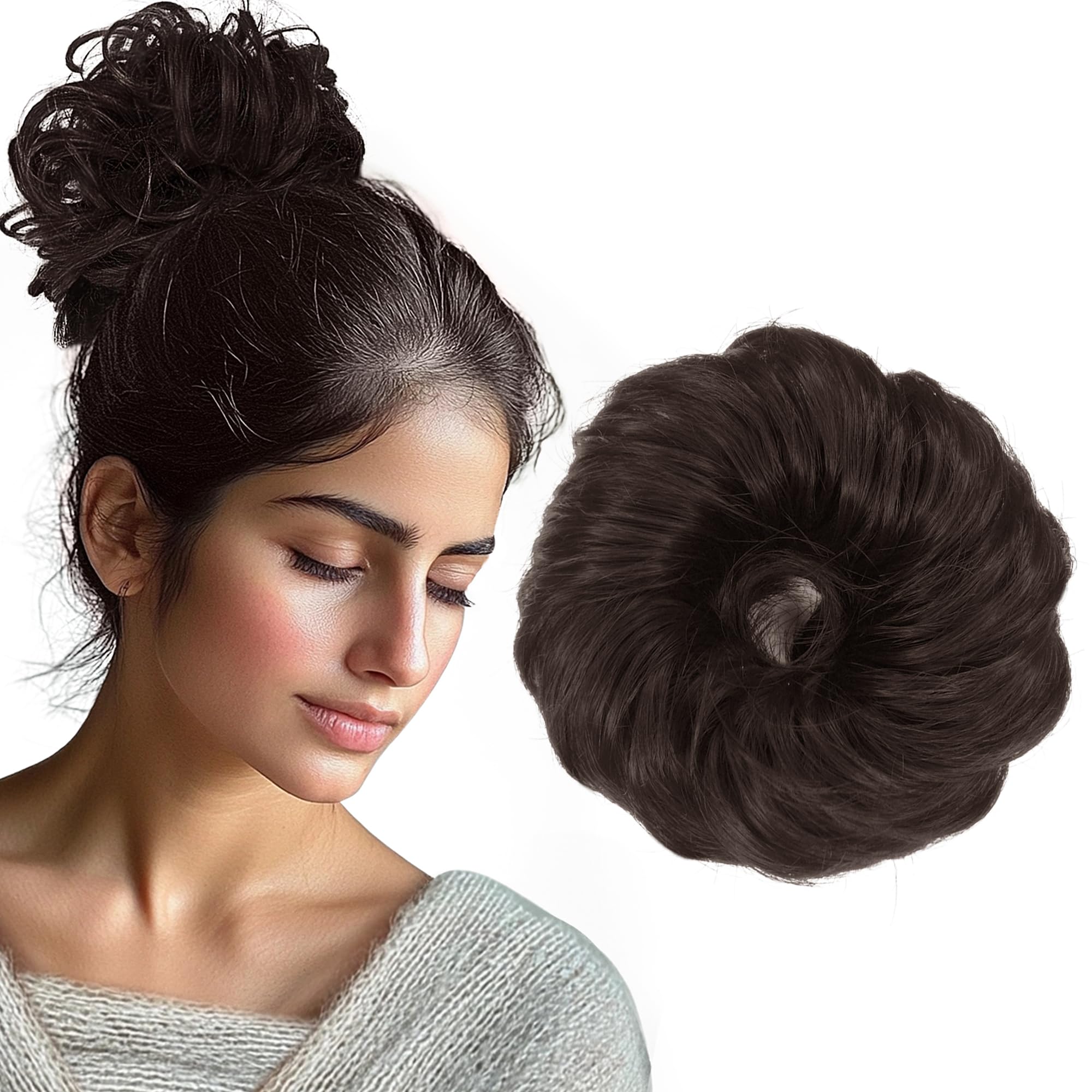 Elegant 1Pc Wedding Hair Bun Extension for Women - Stylish Artificial Hair Scrunchie & Juda Hair Accessory | Messy Bun Wig Enhancer with Rubber Band (Brown) | Perfect for Bridal, Prom & Special Occasions