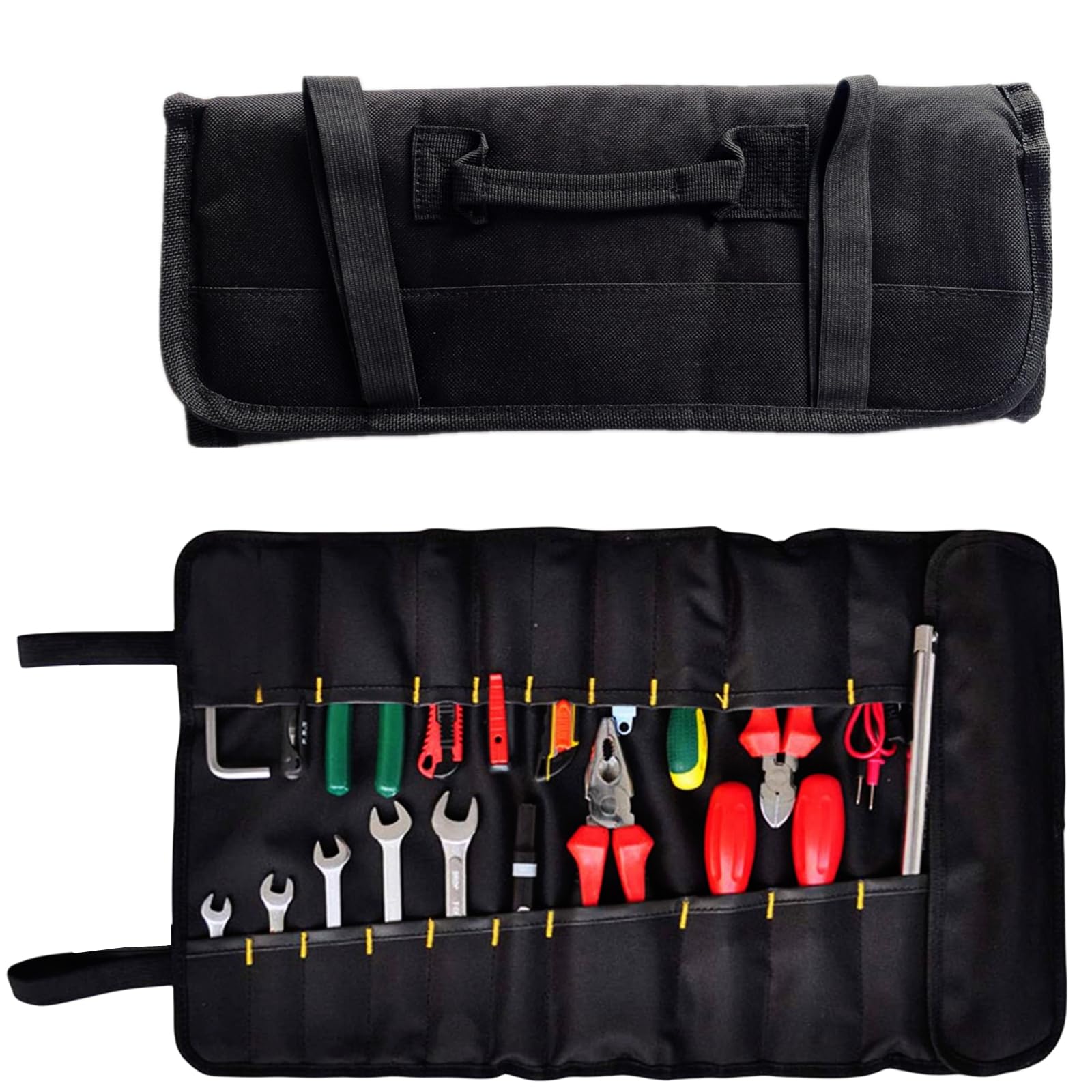 BLIRITEL 22-Pocket Heavy Duty Oxford Tool Roll Bag - Wrench Organizer Pouch for 10 Sockets - Mechanic Electrician Craftsman Tool Storage (Black) - Perfect for Garage, Workshop & On-the-Go Repairs