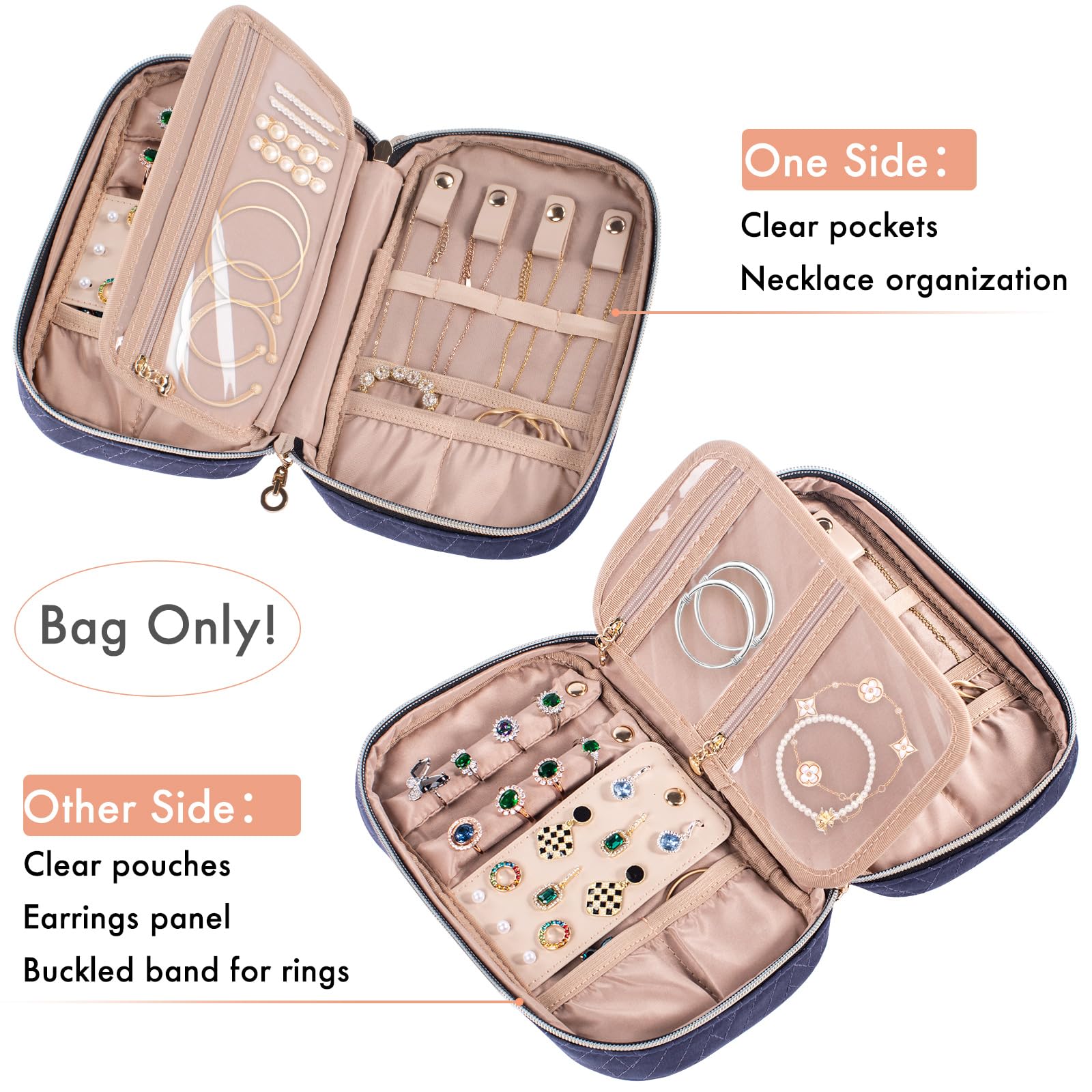 Compact Travel Jewelry Organizer Case - Tangle-Free Jewelry Holder for Necklaces, Earrings, Rings & Bracelets - Perfect for Vacation, Business Trips & Daily Use