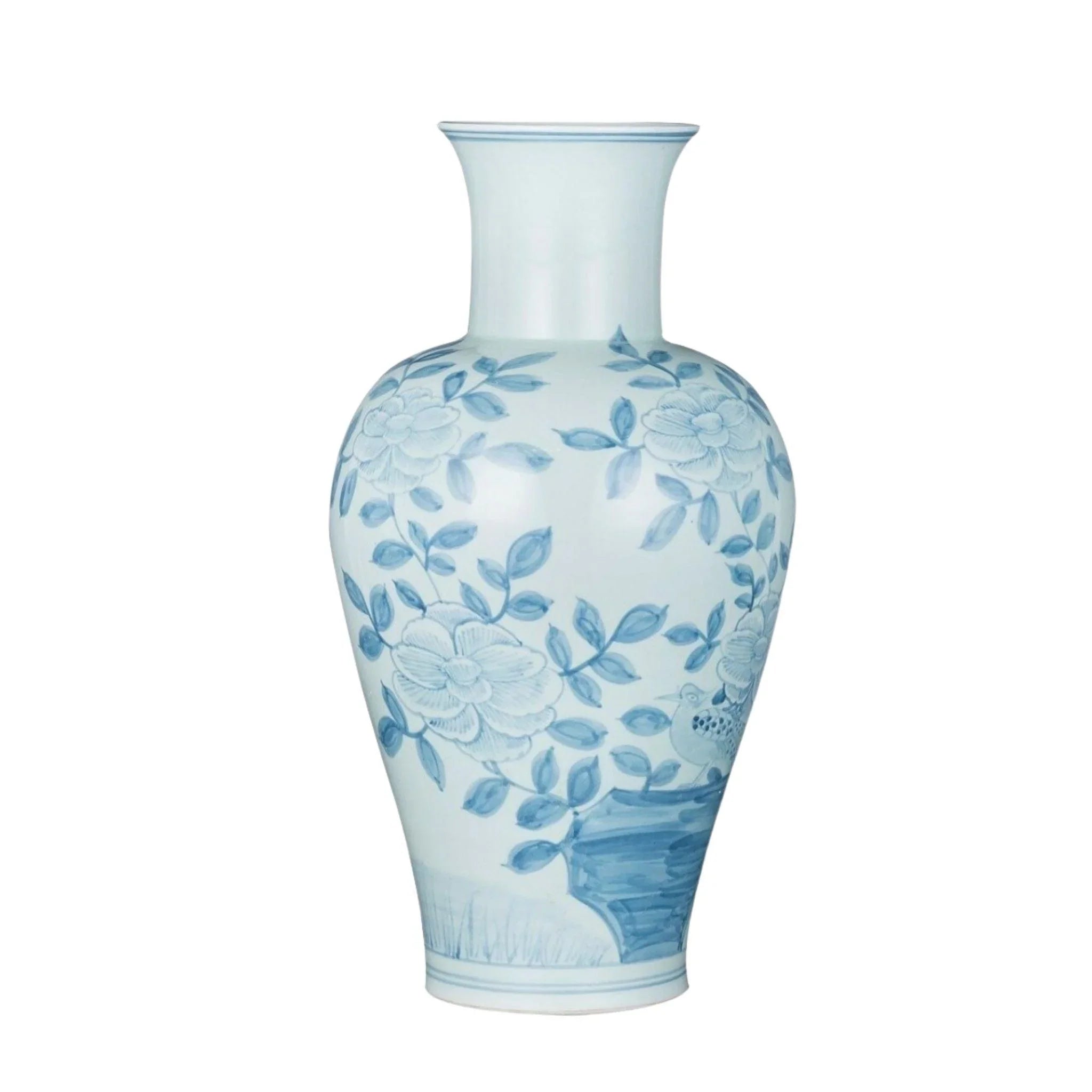Exquisite Blue and White Porcelain Vase with Pheasant Floral Design - Elegant Home Decor for Living Room, Dining Table, or Office Display