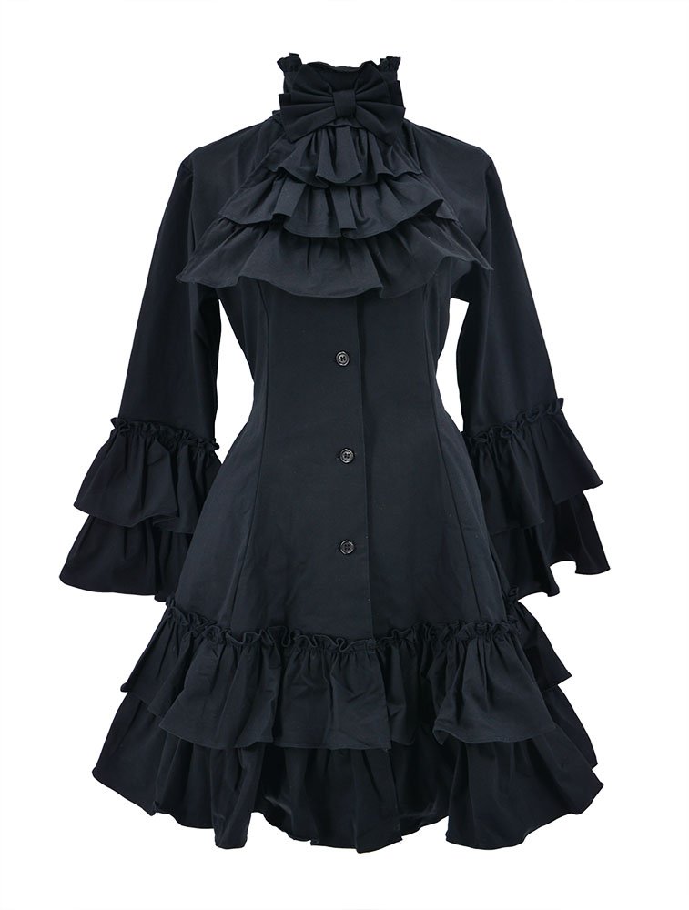 Gothic Dresses for Women - Long Sleeve Vintage Lolita Style Black Dress with Multi-Layer Design | Perfect for Halloween, Cosplay, Gothic Parties and Dark Aesthetic Fashion