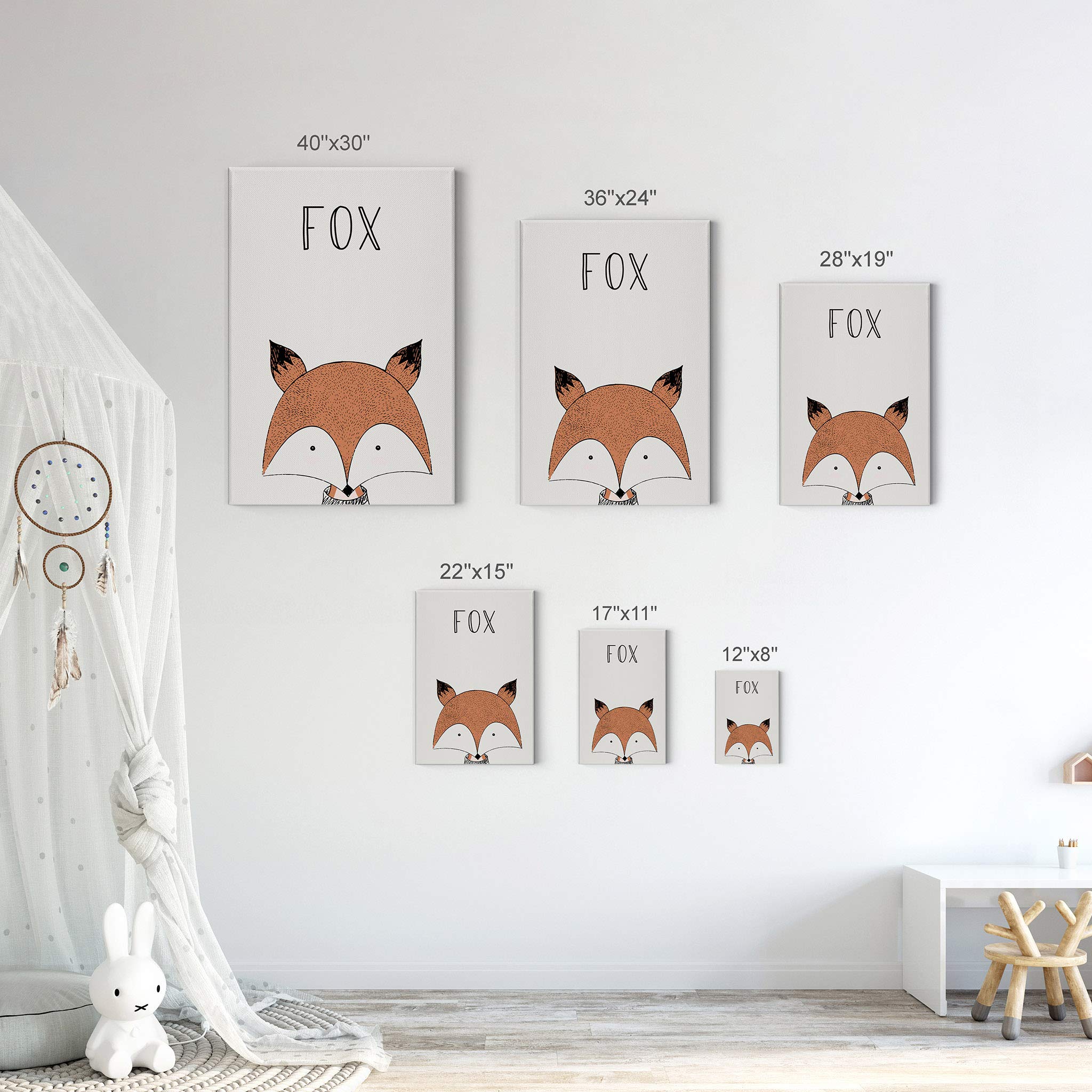 Pretty Fox Painting Canvas Print - Smile Art Design Cream Background Wall Art for Kids Room, Nursery & Baby Room Decor - Ready to Hang 17x11 (Made in USA) - Perfect for Birthday Gifts, Baby Showers & Children's Bedroom Decoration