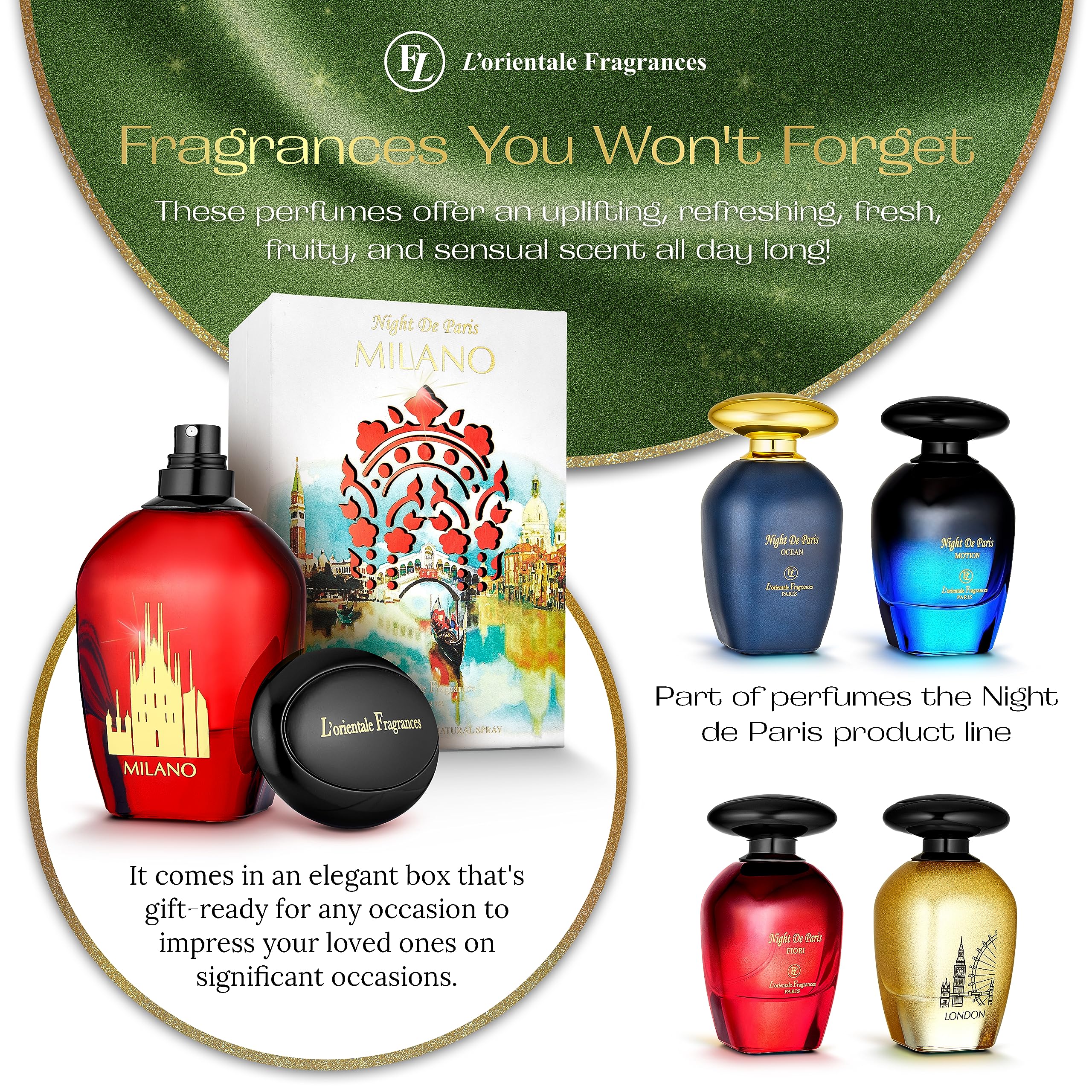 L'Orientale Fragrances Night De Paris Milano 100ml / 3.3oz - Unisex Amber Floral Eau de Parfum for Women & Men - Long-Lasting 24 Hours Oil-Based Perfume - All Seasons Luxury Scent for Date Night, Office & Special Occasions
