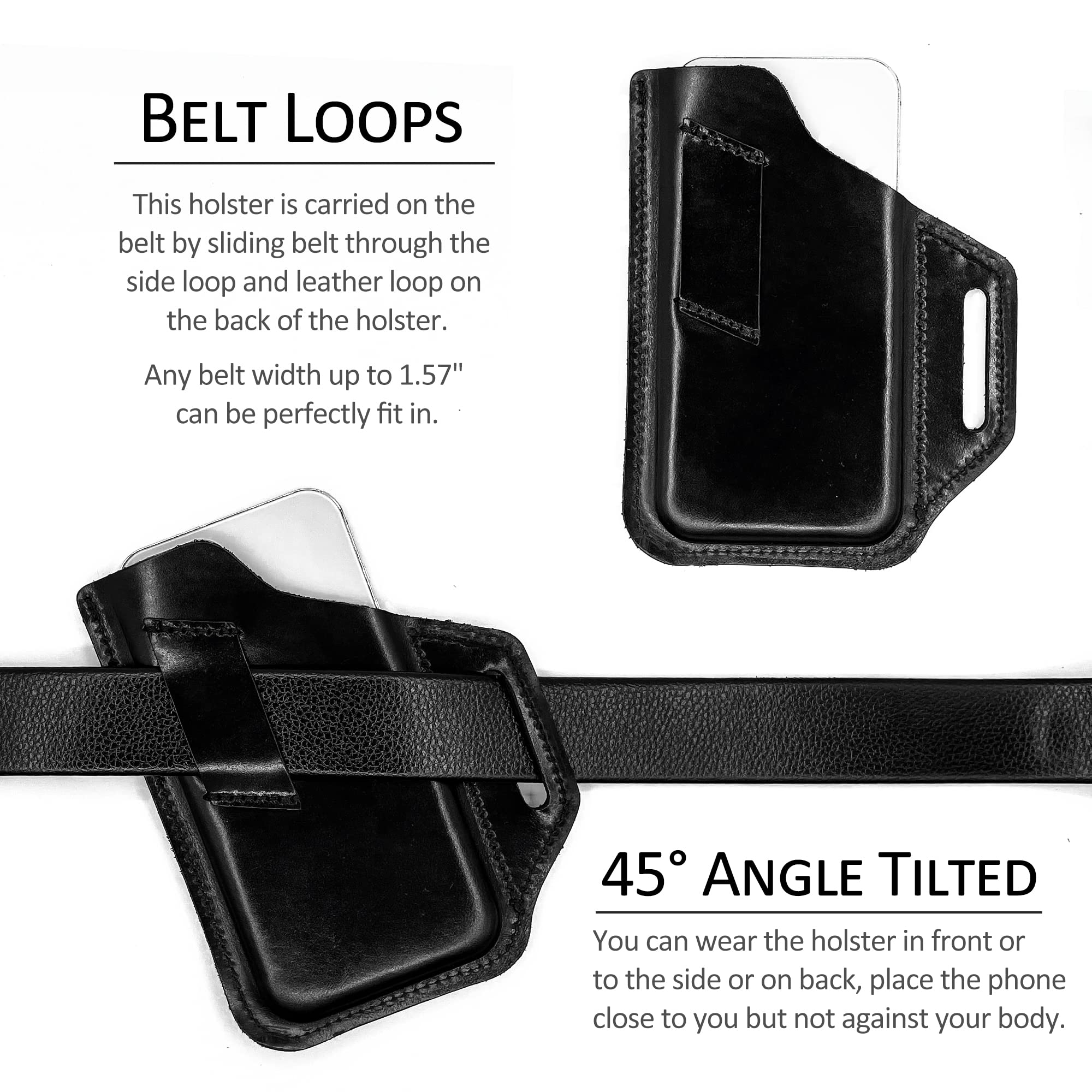 TobbinGear Genuine Leather Belt Phone Pouch - Universal Leather Cell Phone Holster with Belt Loops for iPhone, Samsung & Smartphones - Large Black Phone Case for Men & Women - Perfect for Work, Travel & Outdoor Activities