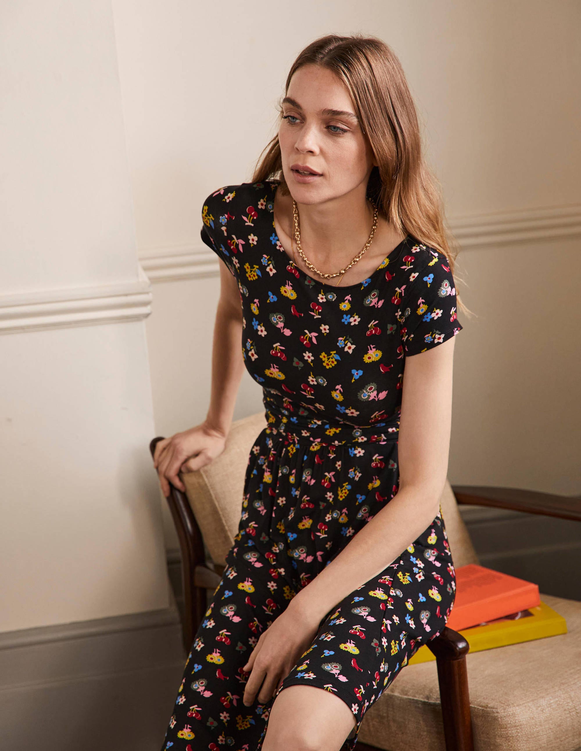 Amelie Jersey Dress Black, Woodland Bud - Comfortable Casual Flowy Dress for Women | Perfect for Summer Outfits, Beach Vacations & Date Nights