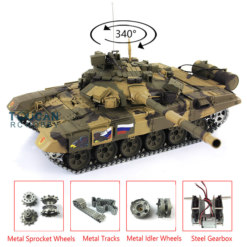 2.4Ghz Henglong Russian T90 1/16 Scale 7.0 RTR RC Tank Model 3938 with Metal Tracks, Turret & Wheels - Realistic Military Vehicle for Adults & Kids, Perfect for Outdoor Battles & Collecting