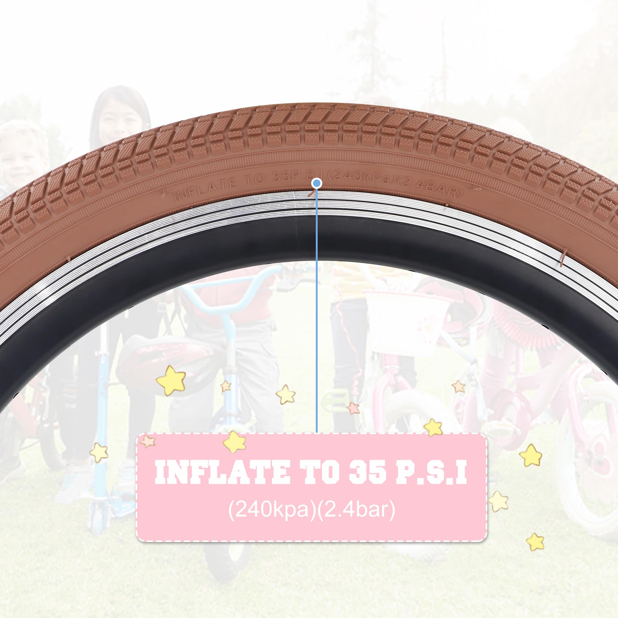 BALINGE 20 Inch Bike Tires (2 Pack) - 20 x 2.125 BMX Folding Replacement Tires for Kids Bikes - Durable Brown Rubber Tires for BMX, Cruiser & Commuter Bicycles - Perfect for Street Riding, Park Trails & Daily Commutes