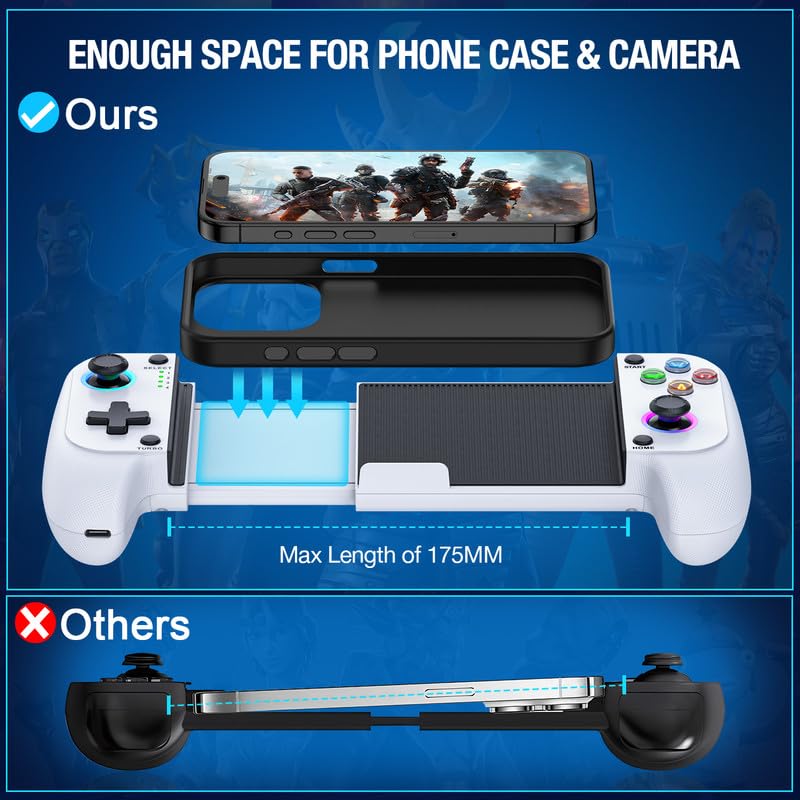 Mocagen Mobile Gaming Controller for iPhone & Android - RGB Lighting, Hall Effect Joysticks, Bluetooth Gamepad with Phone Case - Perfect for Fortnite, Call of Duty & Mobile Gaming On The Go