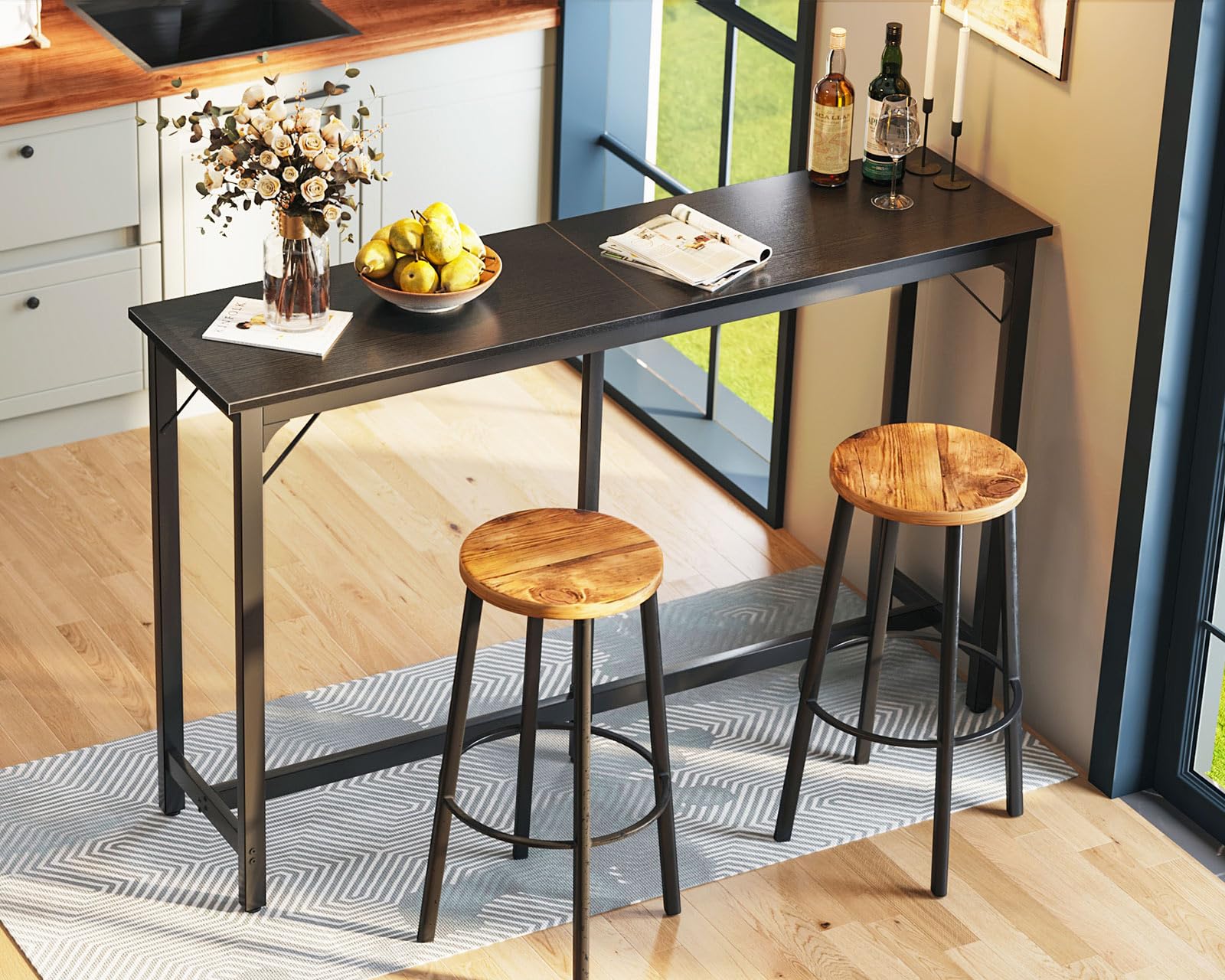 ODK 63-Inch Black Rectangular Bar Table - Counter Height Pub Table with Sturdy Metal Legs & Scratch-Resistant Top for Kitchen, Dining Room, or Home Bar | Indoor Use Only