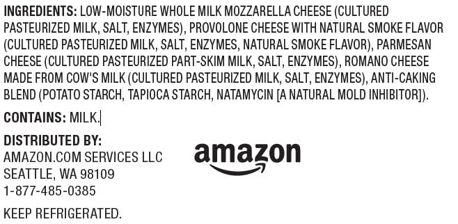 Happy Belly Shredded Pizza Blend Four Cheese (Mozzarella, Smoked Provolone, Parmesan, Romano) - 8 oz | Perfect for Homemade Pizzas, Pasta, Salads & Sandwiches