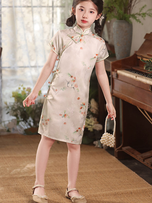 Floral Print Kids Girls Qipao Cheongsam Dress - Traditional Chinese Dress for Girls, Toddler & Baby - Perfect for Chinese New Year, Festivals & Cultural Events