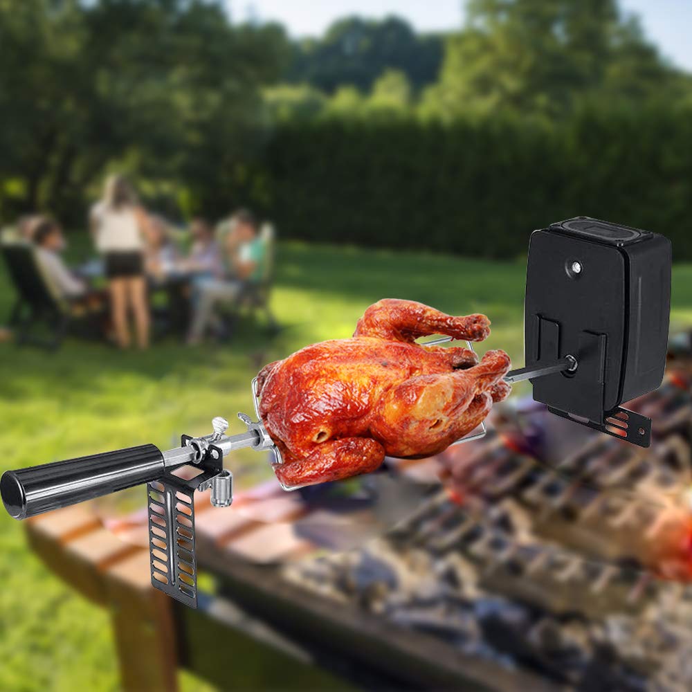 Heavy Duty Stainless Steel Rotisserie Kit with Electric Motor - Complete BBQ Spit Rod & Meat Forks Set for Grilling, Perfect for Outdoor Barbecues, Camping Trips, Picnics and Backyard Parties