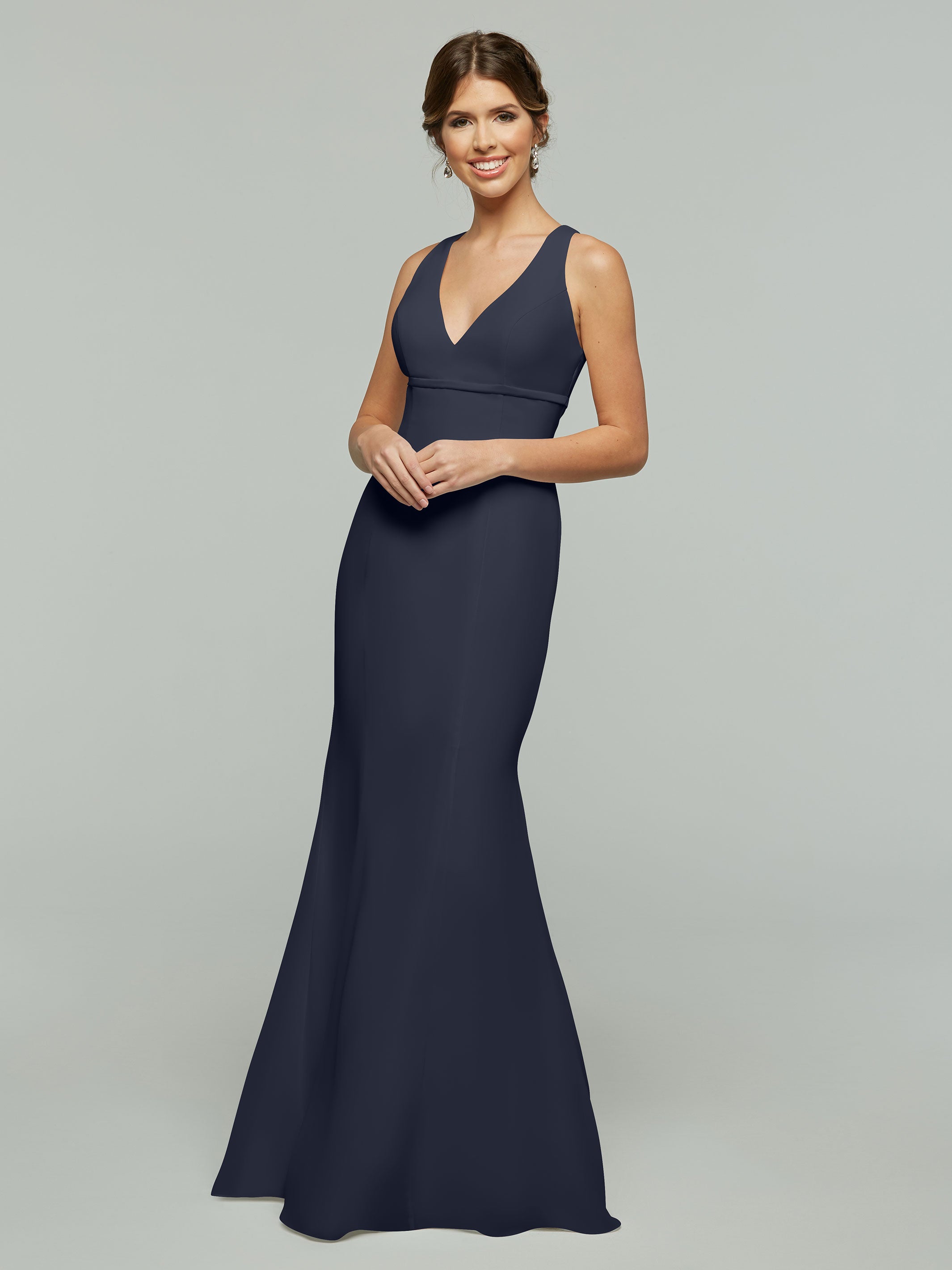 Elegant V-Neck Chiffon Bridesmaid Dress with Satin Ribbon Waist - Perfect for Weddings, Formal Events & Special Occasions