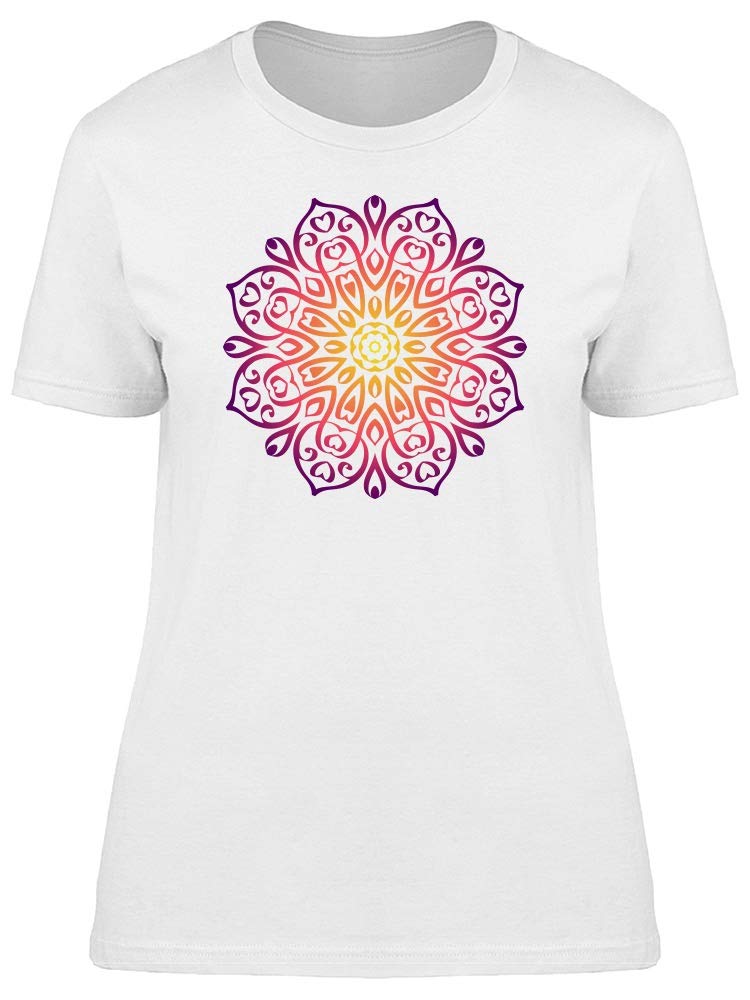 Women's Summer Watercolor Floral Mandala T-Shirt - Soft White Cotton Tee for Casual Wear, Beach Outfits & Boho Style Fashion