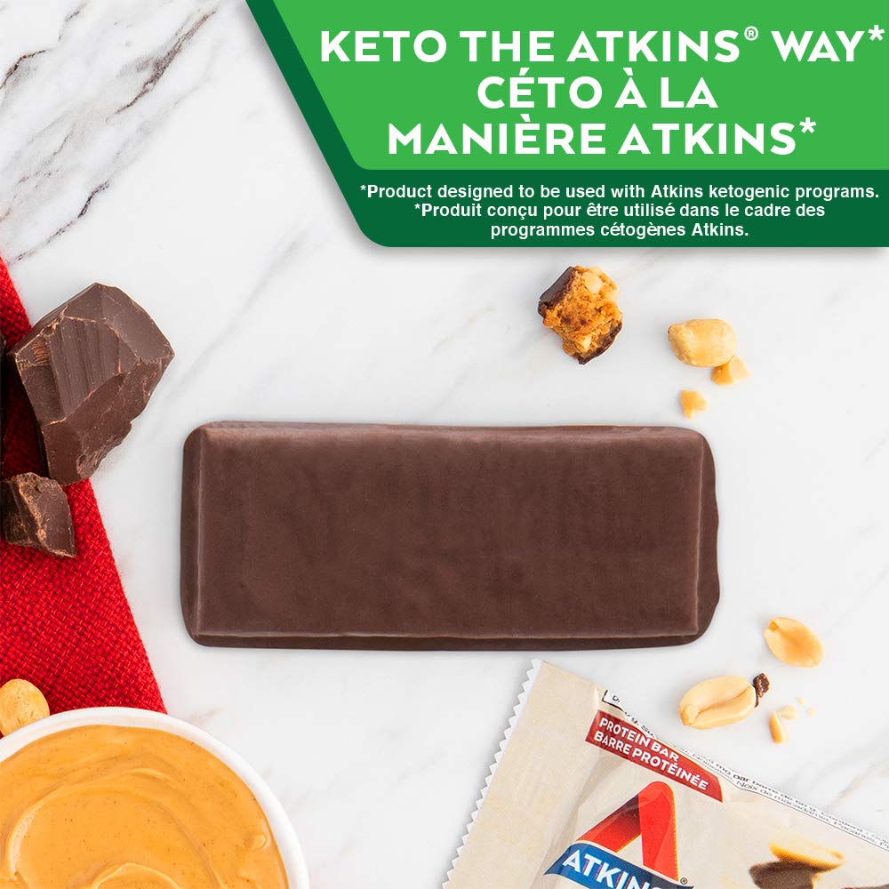 Atkins Protein Bars - Chocolate Peanut Butter, Low Sugar Keto Snacks, High Protein & Fiber, 2g Sugar 3g Net Carbs (5 Count) - Perfect for Weight Loss, Gym Workouts & On-the-Go Healthy Snacking
