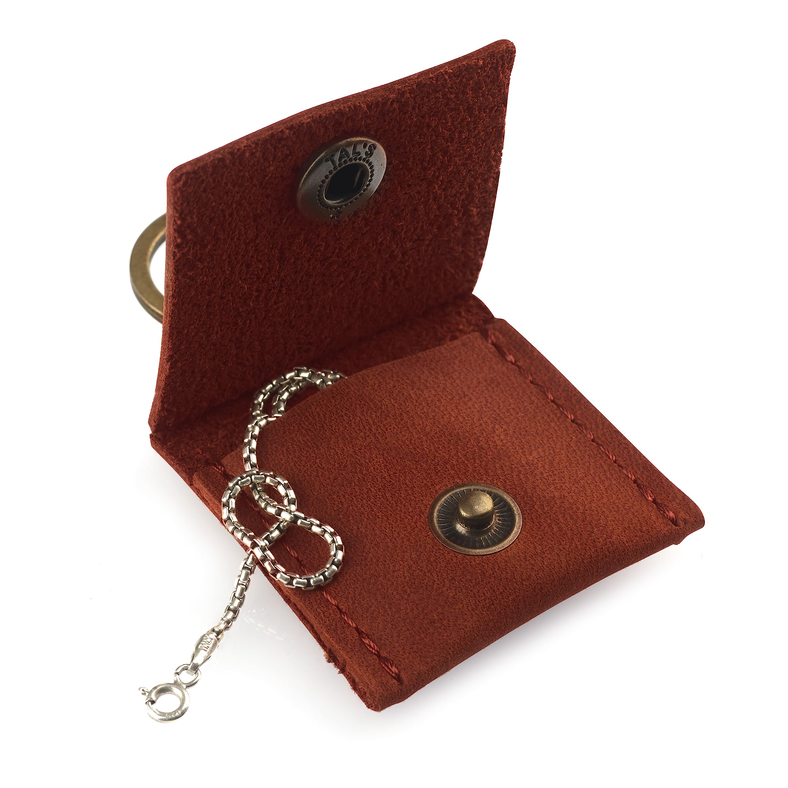 Genuine Leather Keychain Ring Holder - Wedding & Engagement Ring Travel Case, Gym & Workout Ring Pouch (Cognac) - Perfect for Travel, Sports & Everyday Jewelry Protection