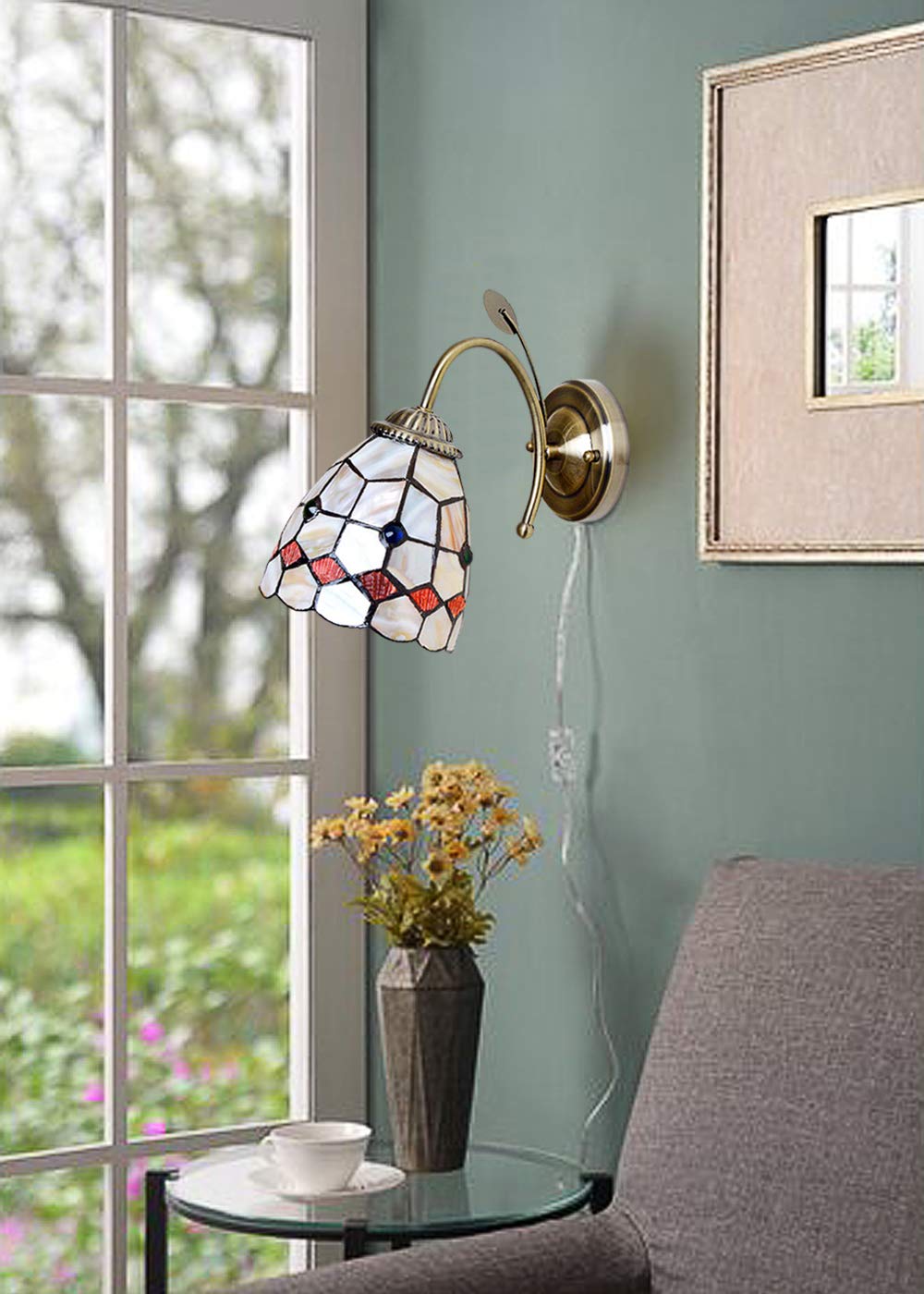 Kiven Plug-in Wall Sconce - Modern Glass Corridor Light with E26 Base & Practical Plug/Cable/Switch - Perfect for Gallery, Hallway & Bedroom Lighting
