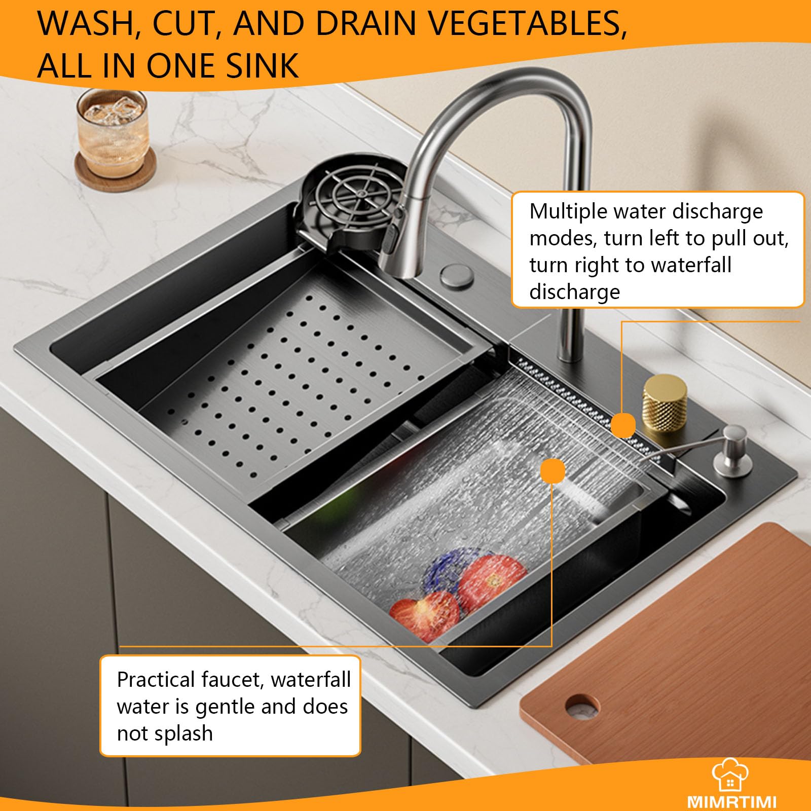 26x20 Inch Black Undermount Stainless Steel Single Bowl Kitchen Sink with Pull-Out Faucet & Accessories - Perfect for Modern Farmhouse & Small Space Kitchens