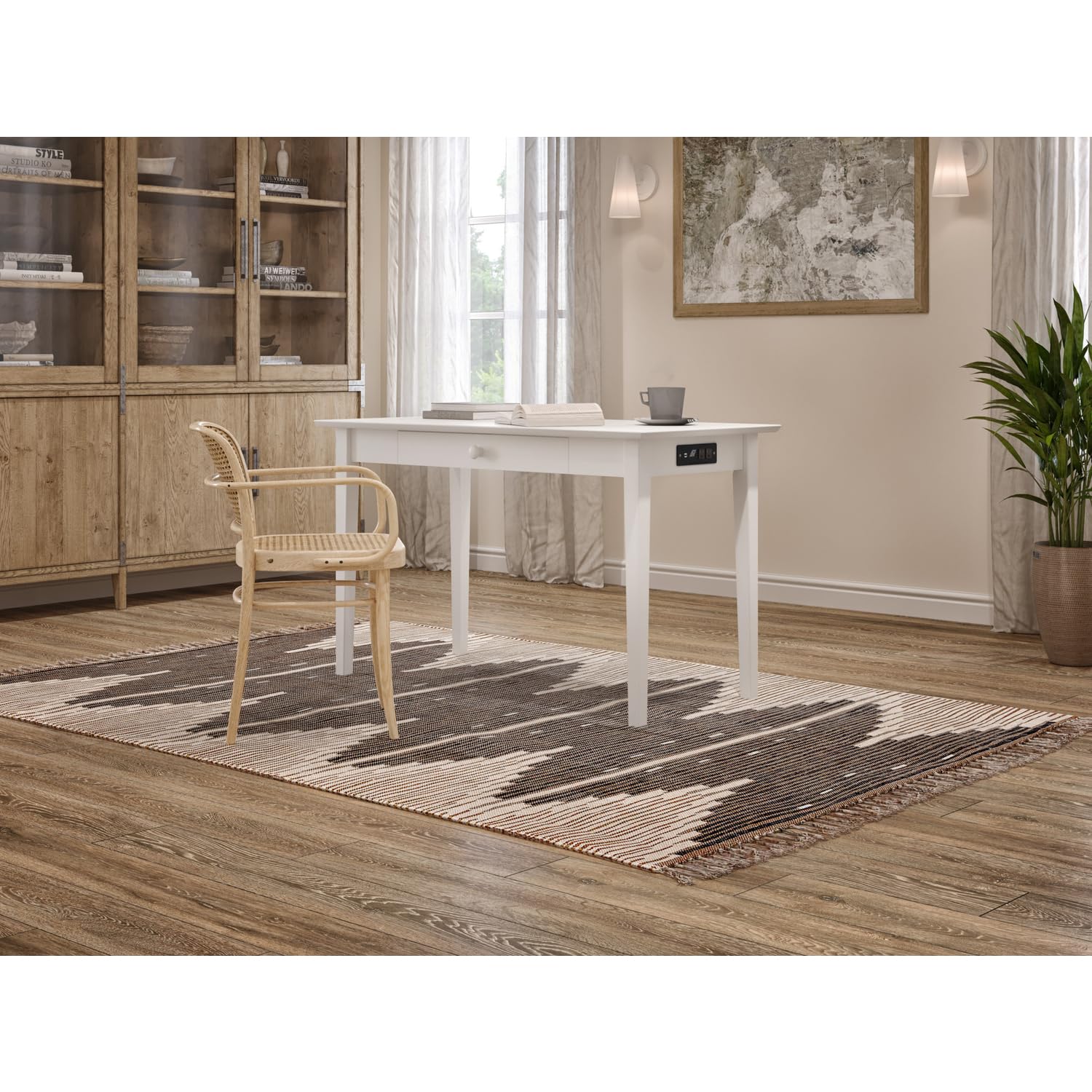 AFI White Shaker Desk with Drawer & USB Charging Station - Compact Home Office Desk for Small Spaces, Study & Work From Home