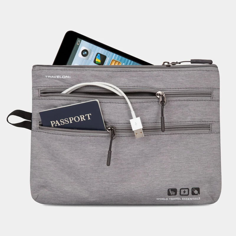 Travelon World Travel Essentials Seat Pack Organizer - Compact Car Organizer for Road Trips, Airplane & Commuting - Perfect for Phones, Wallets & Travel Accessories