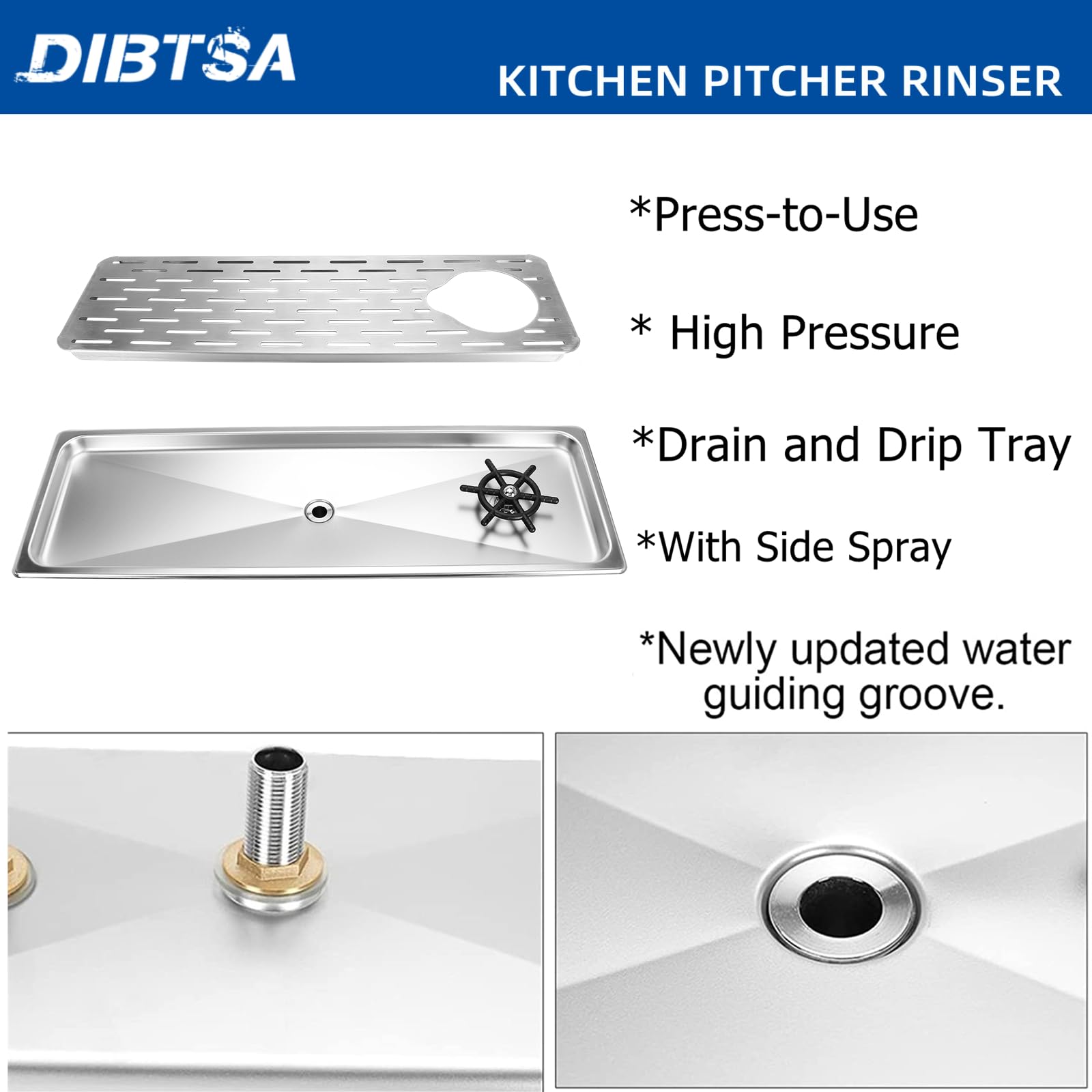 Stainless Steel Commercial Glass Pitcher Rinser - Extra Large Countertop Bar Sink (25.59 x 8.43 x 1.18 Inches) - Perfect for Bars, Restaurants & Home Bartending