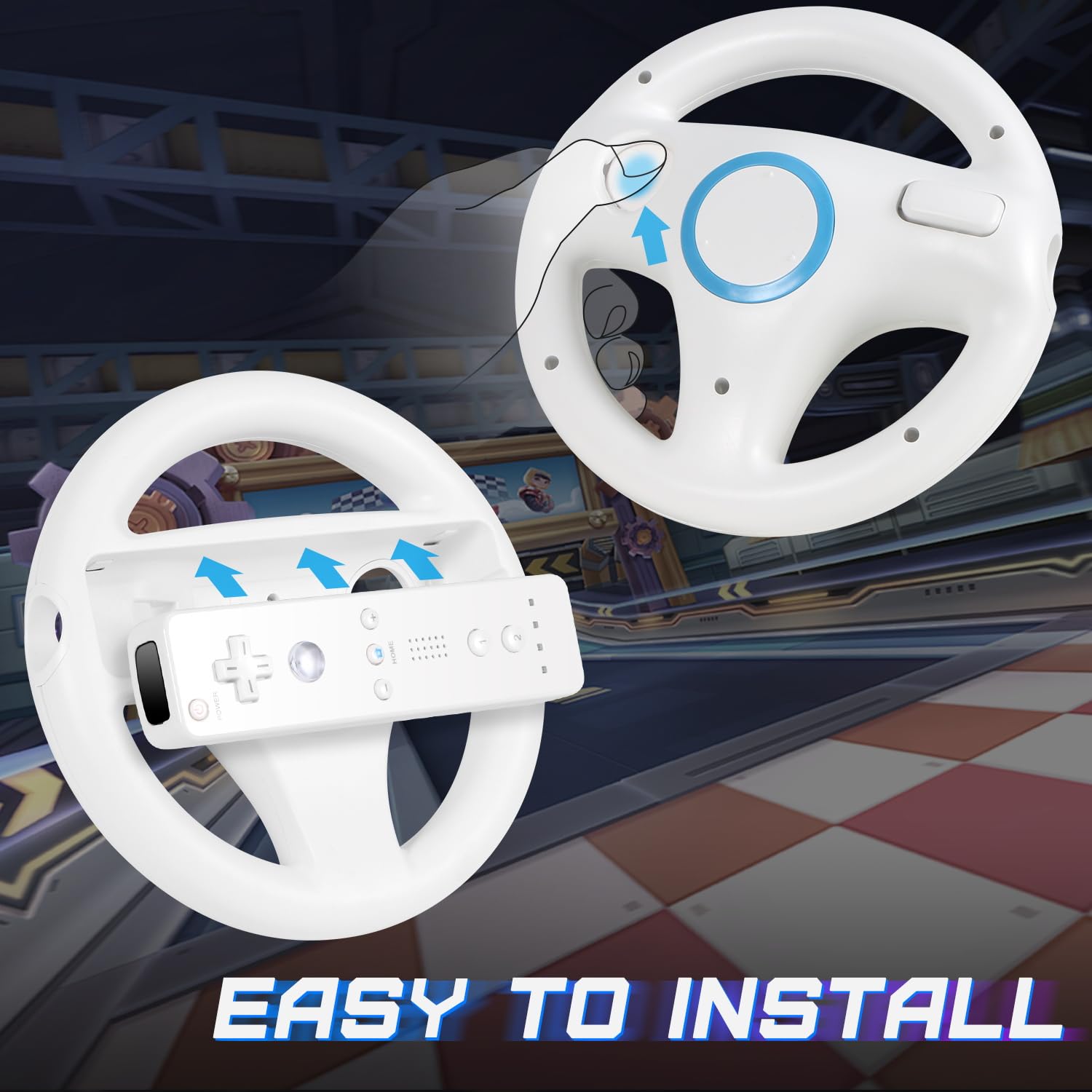 2-Pack Nintendo Wii & Wii U Steering Wheel Controller - Compatible with Wii Remote for Mario Kart & Racing Games - Perfect for Family Game Nights & Multiplayer Racing Fun