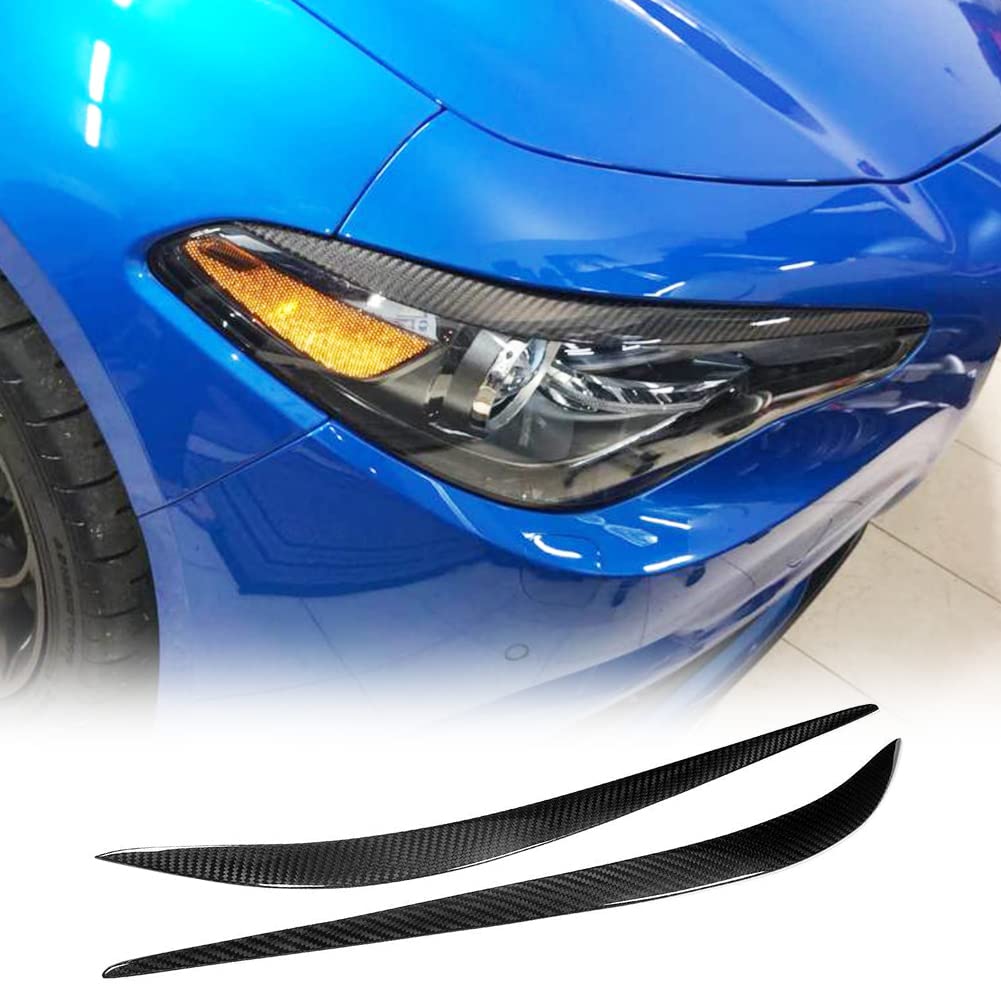 Carbon Fiber Headlight Cover for Alfa Romeo Giulia 2015-2018 | Matte Black Eyelid Protector | Easy Install Headlamp Decoration Sticker | Perfect for Car Shows & Daily Protection