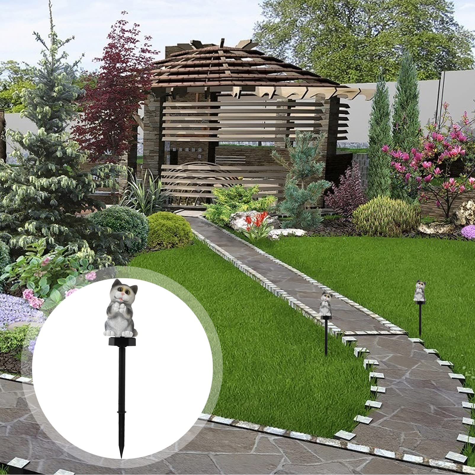 Solar Garden Lights Outdoor - LED Cat Stake Lights for Pathway & Landscape Decoration | Waterproof Solar Powered Animal Statue Yard Decor | Perfect for Garden, Patio, Walkway & Backyard Lighting