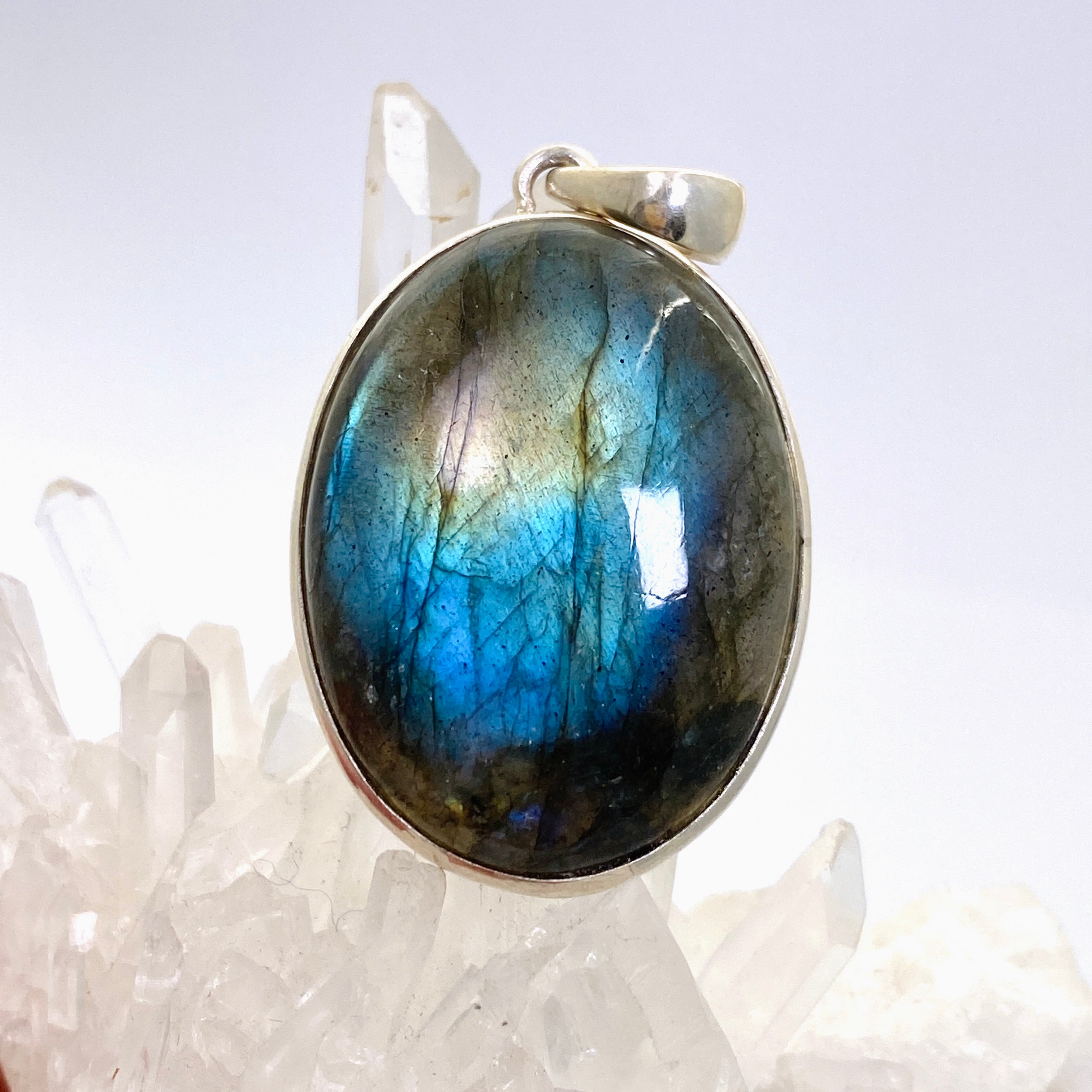 Natural Labradorite Oval Cabochon Pendant - 925 Sterling Silver Jewelry PPGJ1048 | Healing Crystal Necklace for Women, Spiritual Protection & Energy Balance | Perfect for Meditation, Yoga & Gift Giving