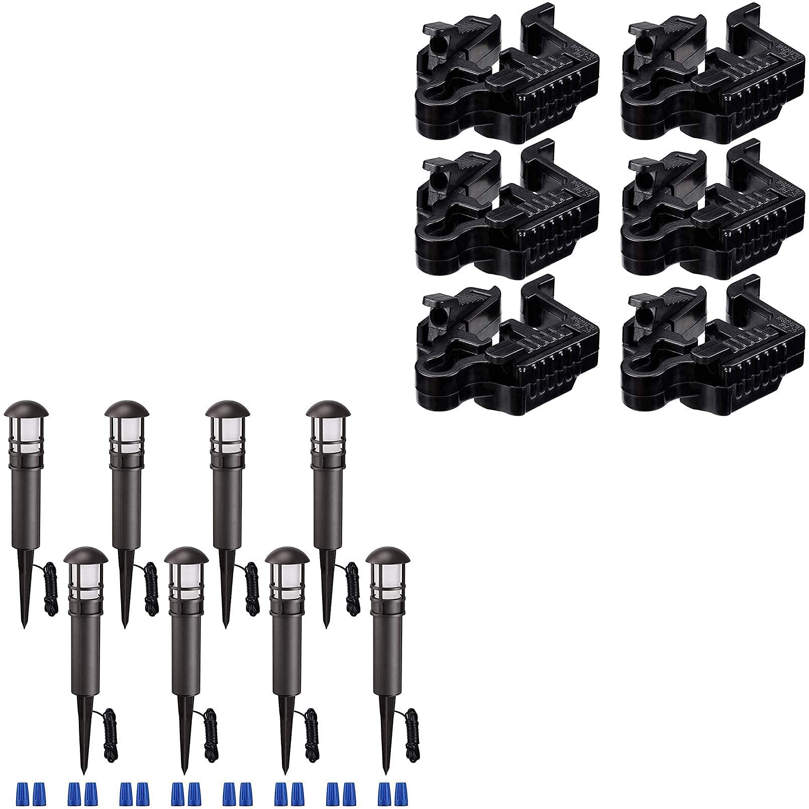 LEONLITE 8-Pack 3W 12V Low Voltage LED Pathway Lights with 6-Pack Landscape Wire Connectors - 5000K Daylight Bronze Outdoor Lighting, ETL & UL Listed - Perfect for Garden Walkways, Driveways, and Yard Landscaping