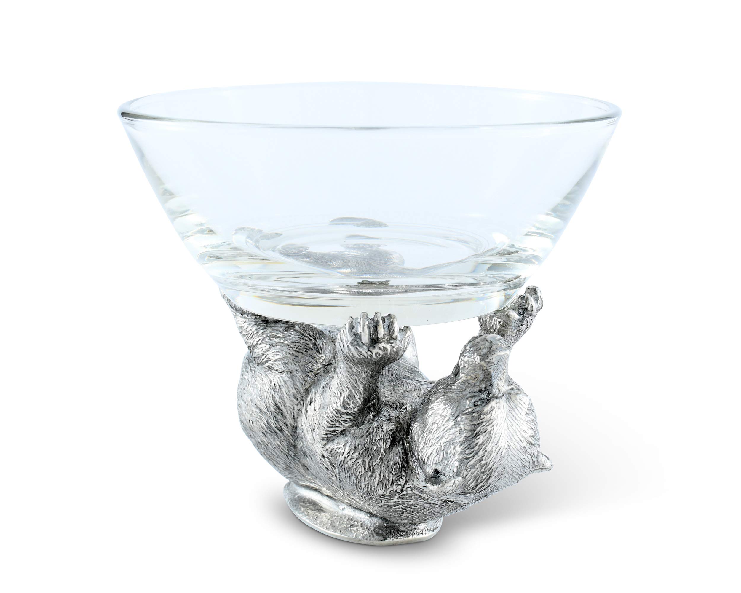 Vagabond House 6-Inch Glass Serving Bowl with Solid Pewter Bear Base - Perfect for Dips, Nuts, Sauces & Condiments | Elegant Tableware for Parties, Entertaining & Home Decor