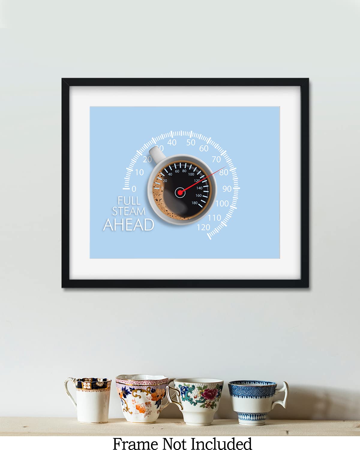 Govivo Full Steam Ahead Coffee Station Print - Modern Kitchen & Coffee Bar Decor - Minimalist Office Wall Art - 14x11 Unframed Poster - Perfect for Coffee Lovers & Home Baristas