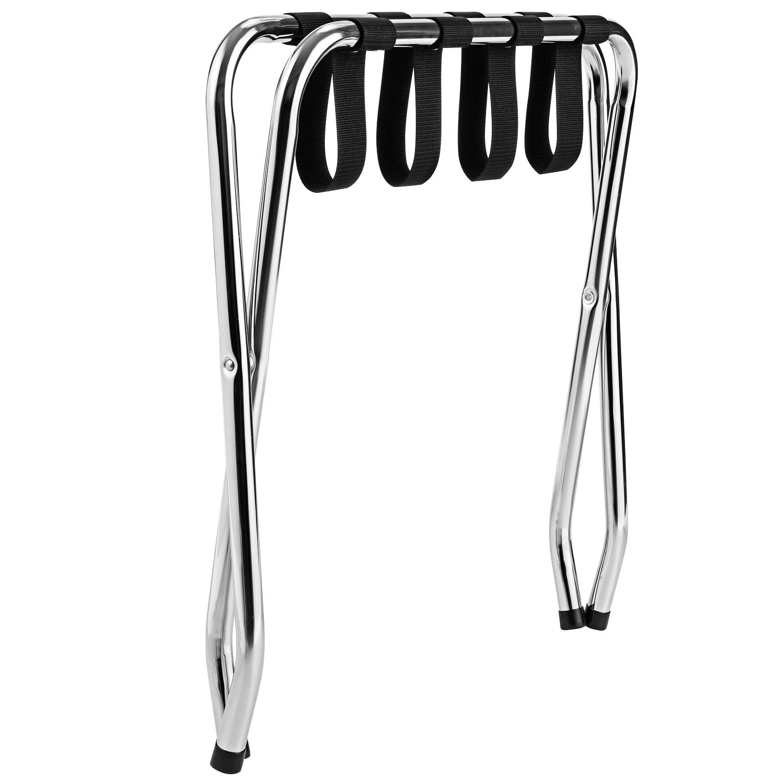 Tangkula Chrome Folding Luggage Rack - No Assembly Required Metal Suitcase Stand with Nylon Belts for Bedroom, Guest Room & Hotel - Space-Saving Silver Storage Solution (3-Pack) - Perfect for Travelers & Small Spaces