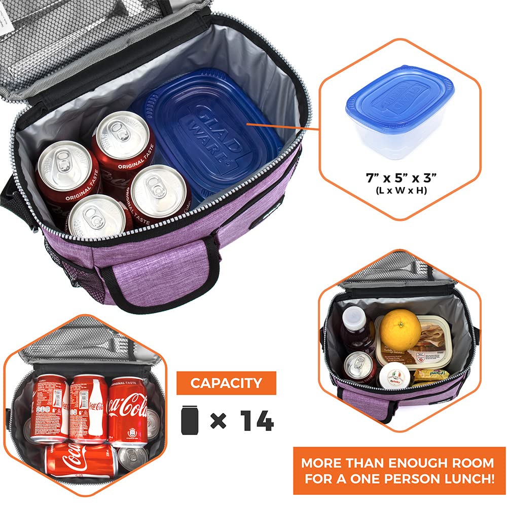 OPUX Insulated Lunch Bag for Men & Women - Leakproof Heather Purple Lunch Box for Work & School, Portable Soft Cooler Bag with Shoulder Strap - Adult & Kids Lunchbox for Office, Picnic, Hiking (14 Can/8L Capacity)