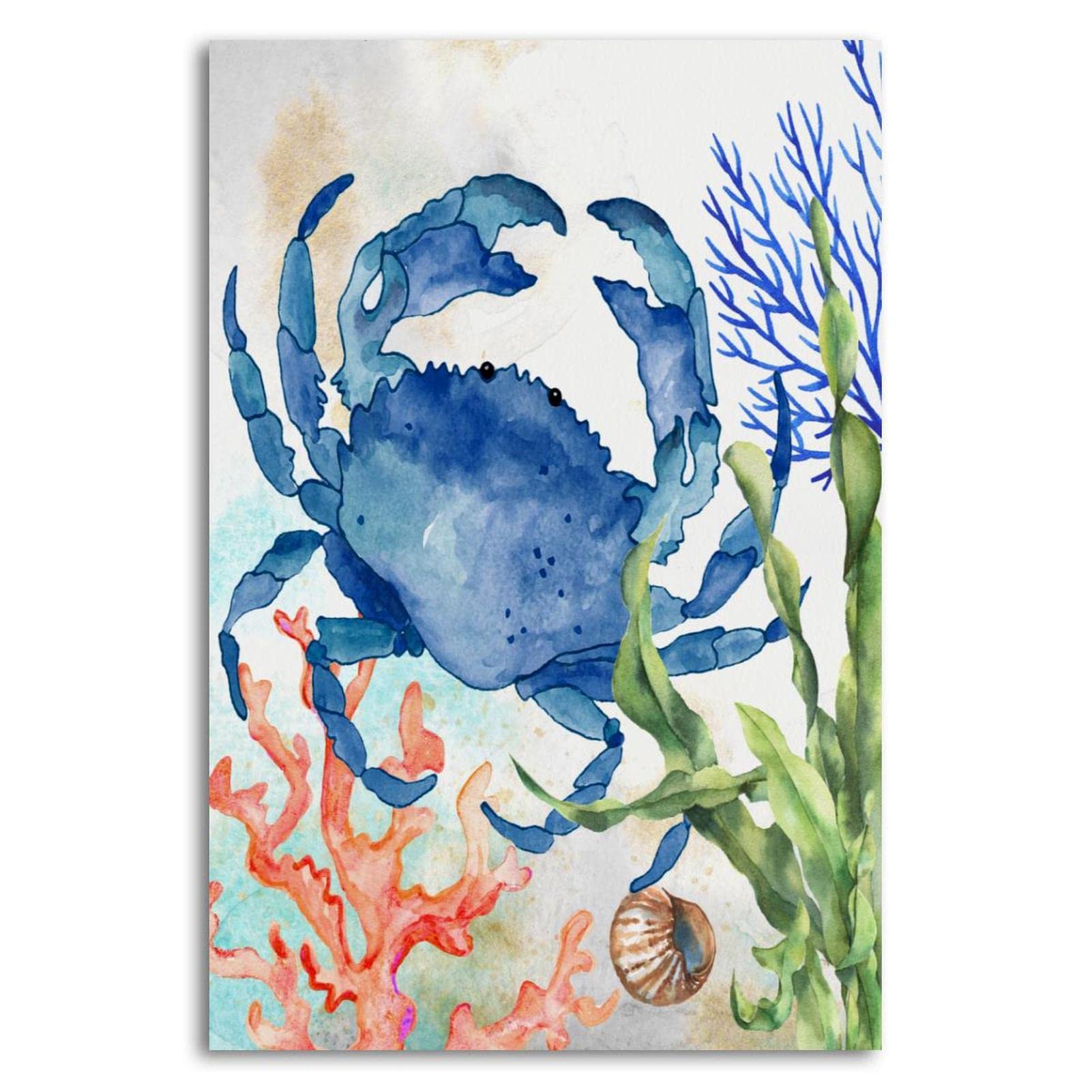 Modern Crab Canvas Wall Art - 12x18 Inch Coastal Beach Decor for Living Room, Bedroom, Bathroom, Kitchen & Office - Handmade Canvas Prints for Home Decoration | Perfect for Beach House, Nautical Theme & Coastal Interior Design