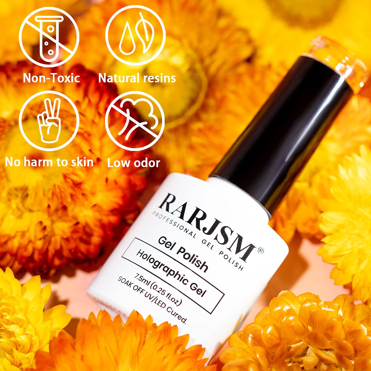 RARJSM Holographic Nail Polish - Classic Orange Soak Off UV LED Gel Polish for Nail Salon & DIY at Home | Long Lasting & High Shine Nail Art Design | Perfect for Parties, Weddings & Special Occasions
