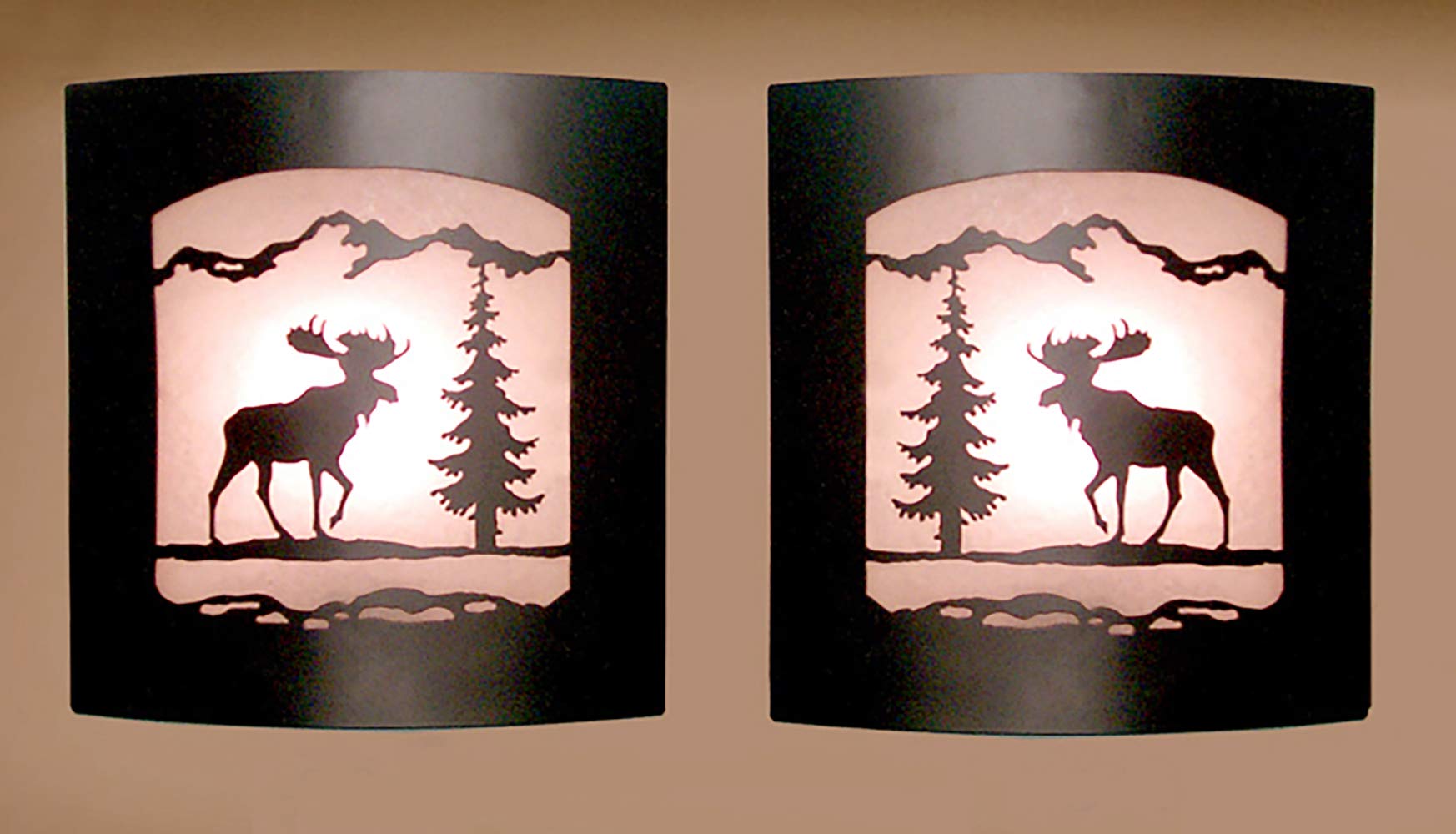 Rustic Moose Wall Sconce Set of 2 - Handcrafted Log Cabin Lighting Fixtures for Bedroom, Living Room, or Lodge Decor