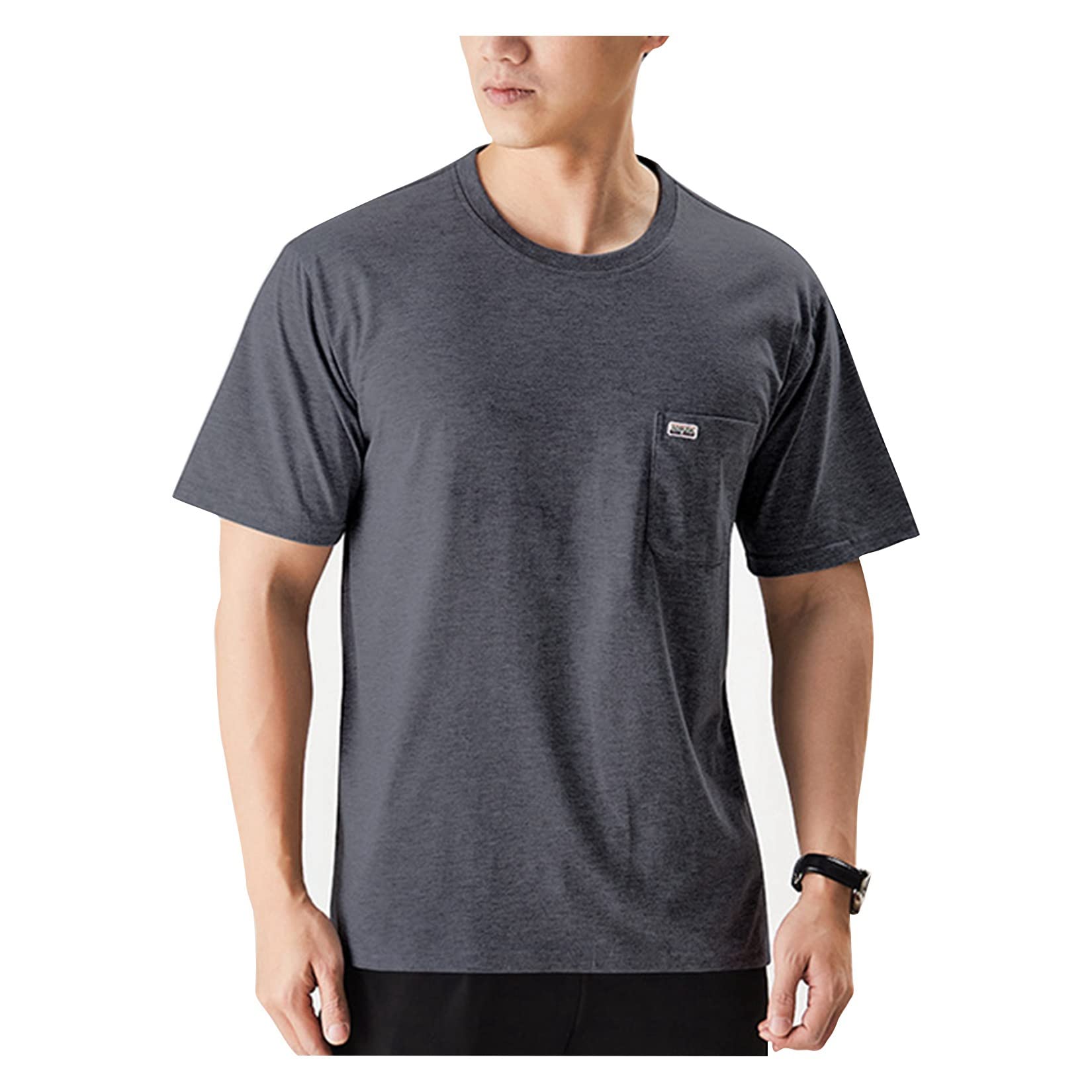 UNeedVog Men's Solid Crewneck Short Sleeve T-Shirt - Summer Casual Pocket Tee for Everyday Wear, Gym & Outdoor Activities
