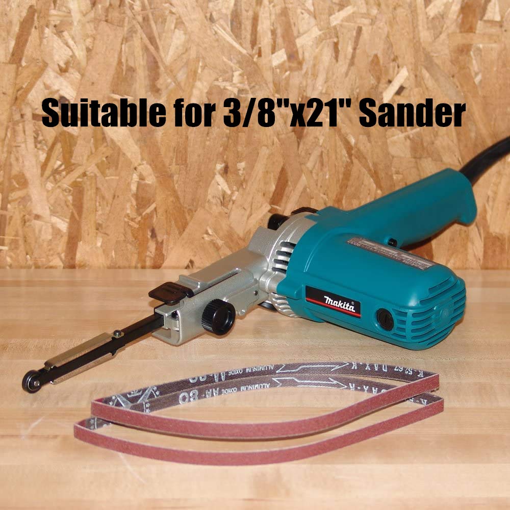 3/8 x 21 Inch Aluminum Oxide Sanding Belts for Makita File Sander - 18-Pack (40/80/120/150/240/400 Grit, 3 Each) - Woodworking, Metal Polishing & DIY Projects