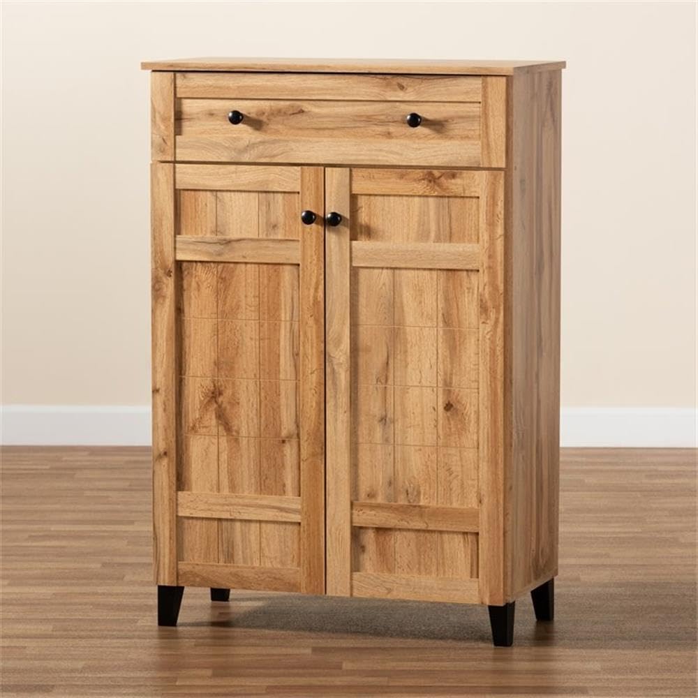 Baxton Studio Glidden Modern Shoe Storage Cabinet - 1-Drawer Oak Brown Wooden Entryway Organizer for Shoes, Boots & Home Décor | Perfect for Hallway, Closet & Bedroom Organization
