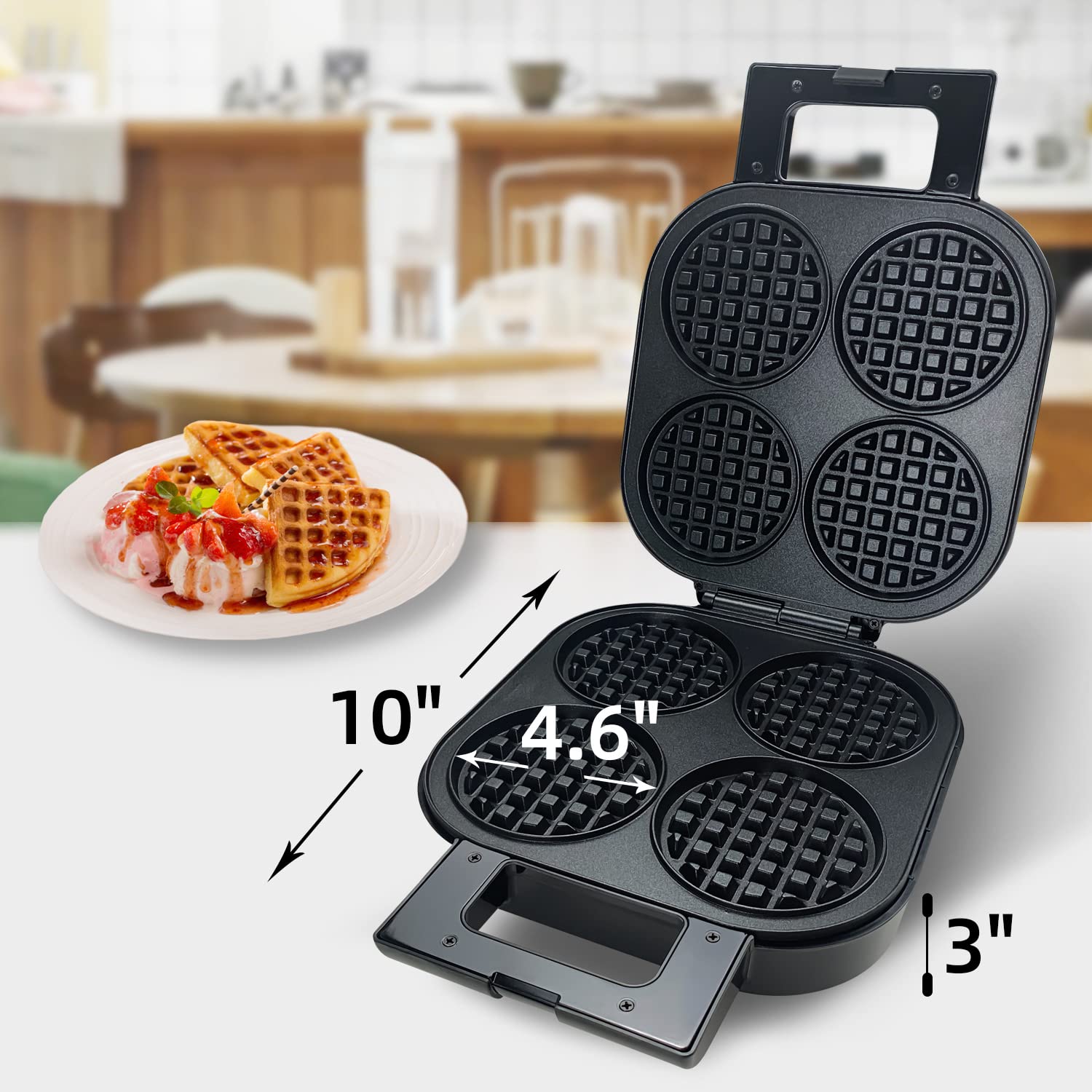 Nonstick Belgian Waffle Maker 1300W - 4 Slice Waffle Iron with Indicator Light for Perfect Breakfast, Brunch & Family Gatherings