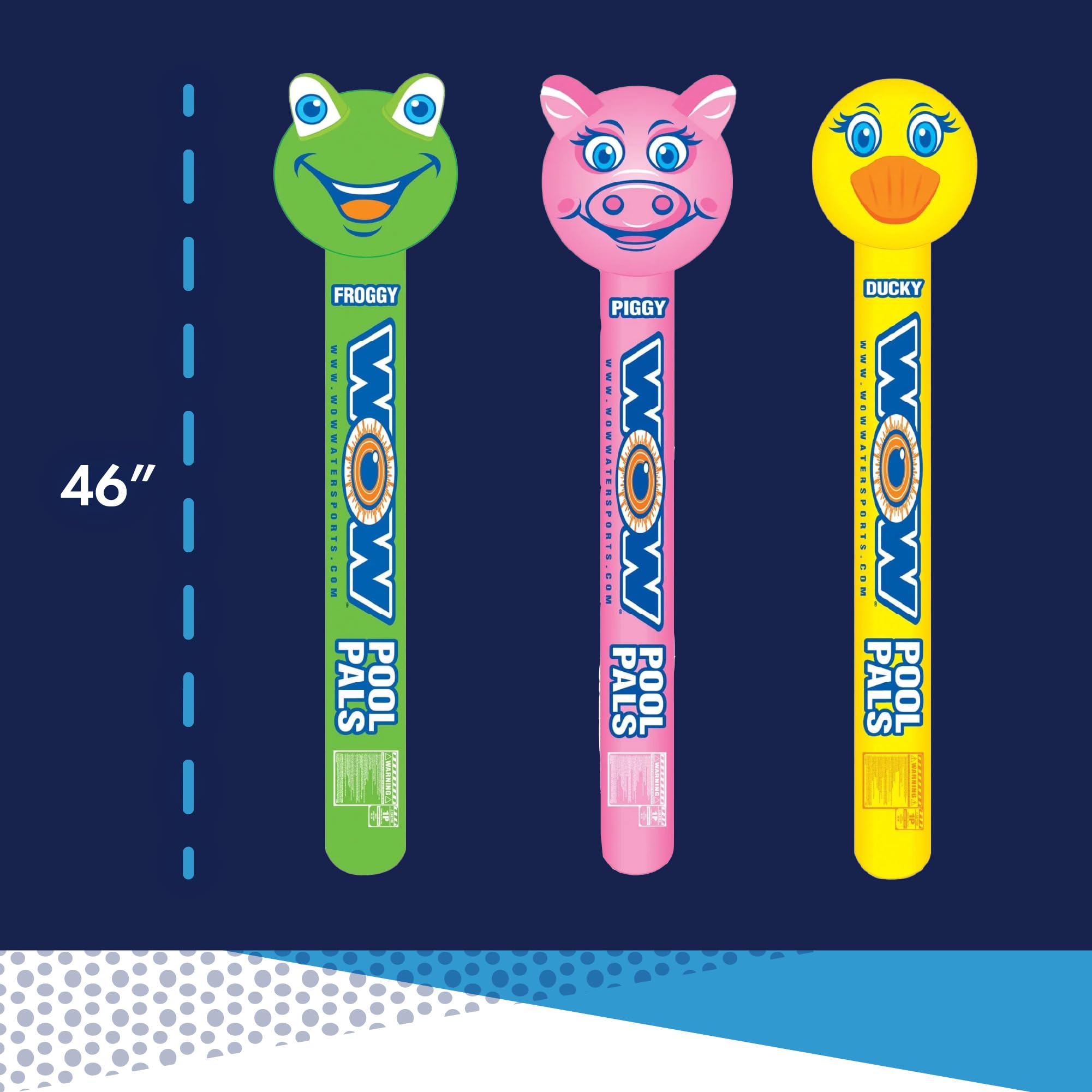 WOW Sports - Inflatable Pool Noodles 3 Pack (Ducky, Froggy & Piggy) - Fun Floating Toys for Swimming Pools, Lakes & Beach - Water Flotation Devices for Kids & Adults - Perfect for Summer Fun, Pool Parties & Relaxation
