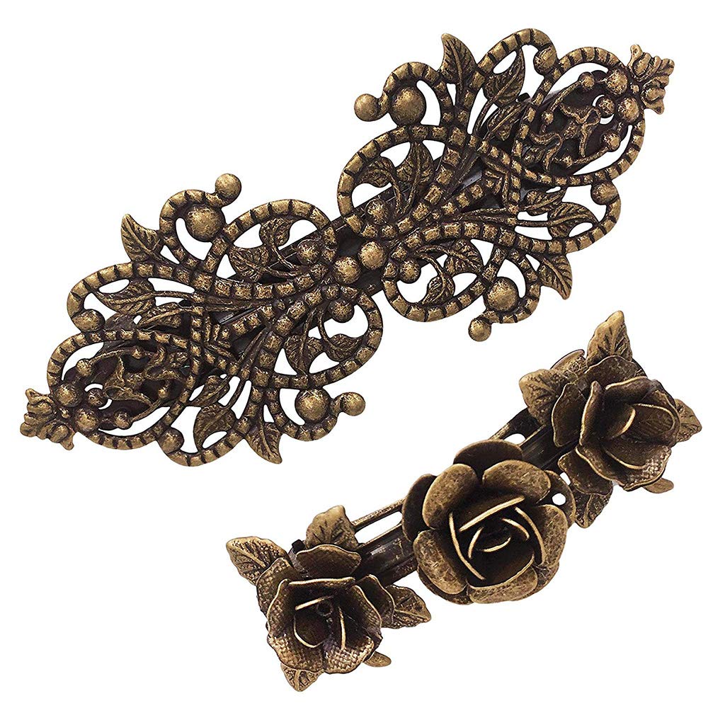 Vintage French Hair Barrettes - 4Pcs Rose Flower Feather Clips for Women, Perfect for Weddings & Parties