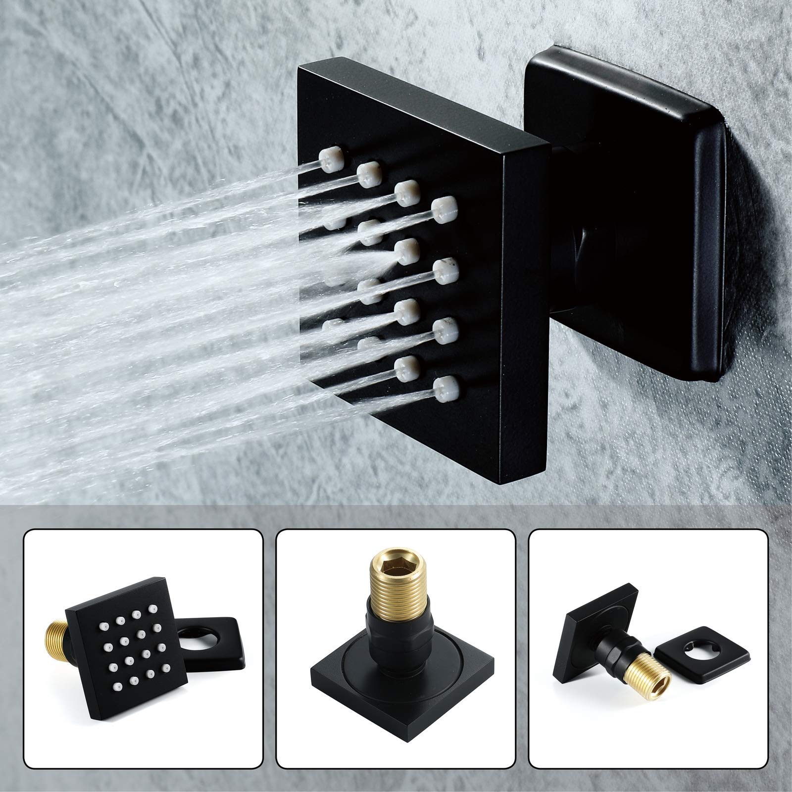 LUNEZY Black Rain Mixer Shower Combo Set - Ceiling Mounted Bathroom Shower Faucet with 10 Inch Round Rainfall Shower Head, Handheld Shower & Body Jets - Perfect for Luxury Spa-Like Bathroom Experience
