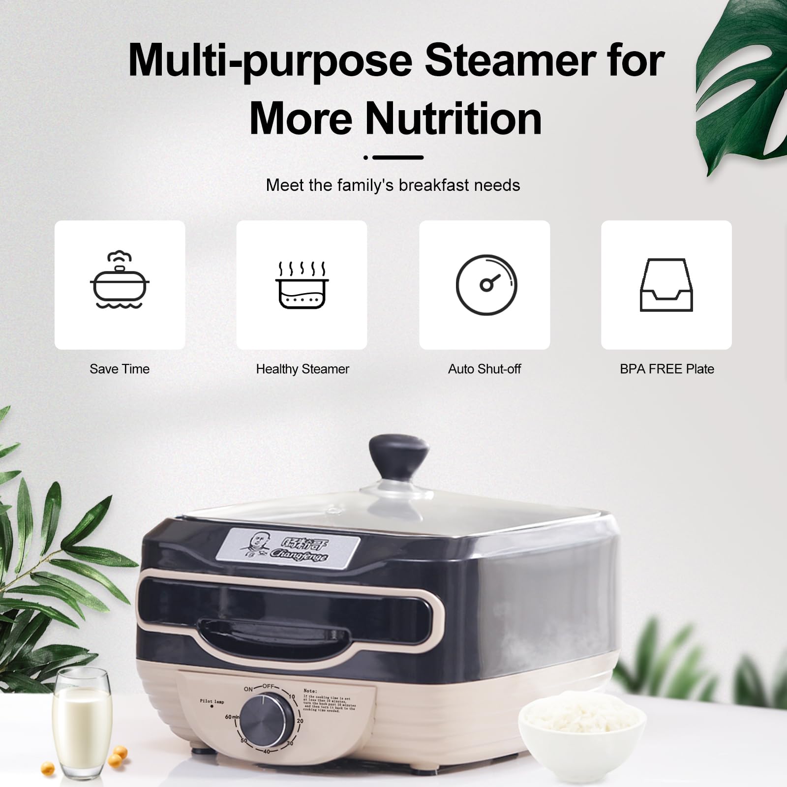 Automatic Rice Noodle Roll Machine & Hot Dog Steamer Combo - Commercial Cantonese Cheung Fun Maker with Bun Warmer for Chinese Breakfast, Dim Sum Restaurants, and Street Food Vendors (Black)