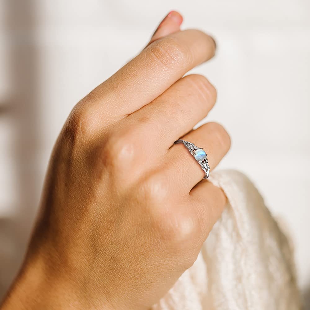 Authentic Rainbow Moonstone Sterling Silver Ring for Women – Dainty Minimalist Thumb Ring, Trendy Statement Band – Perfect for Everyday Wear, Gifts & Boho Jewelry Collection