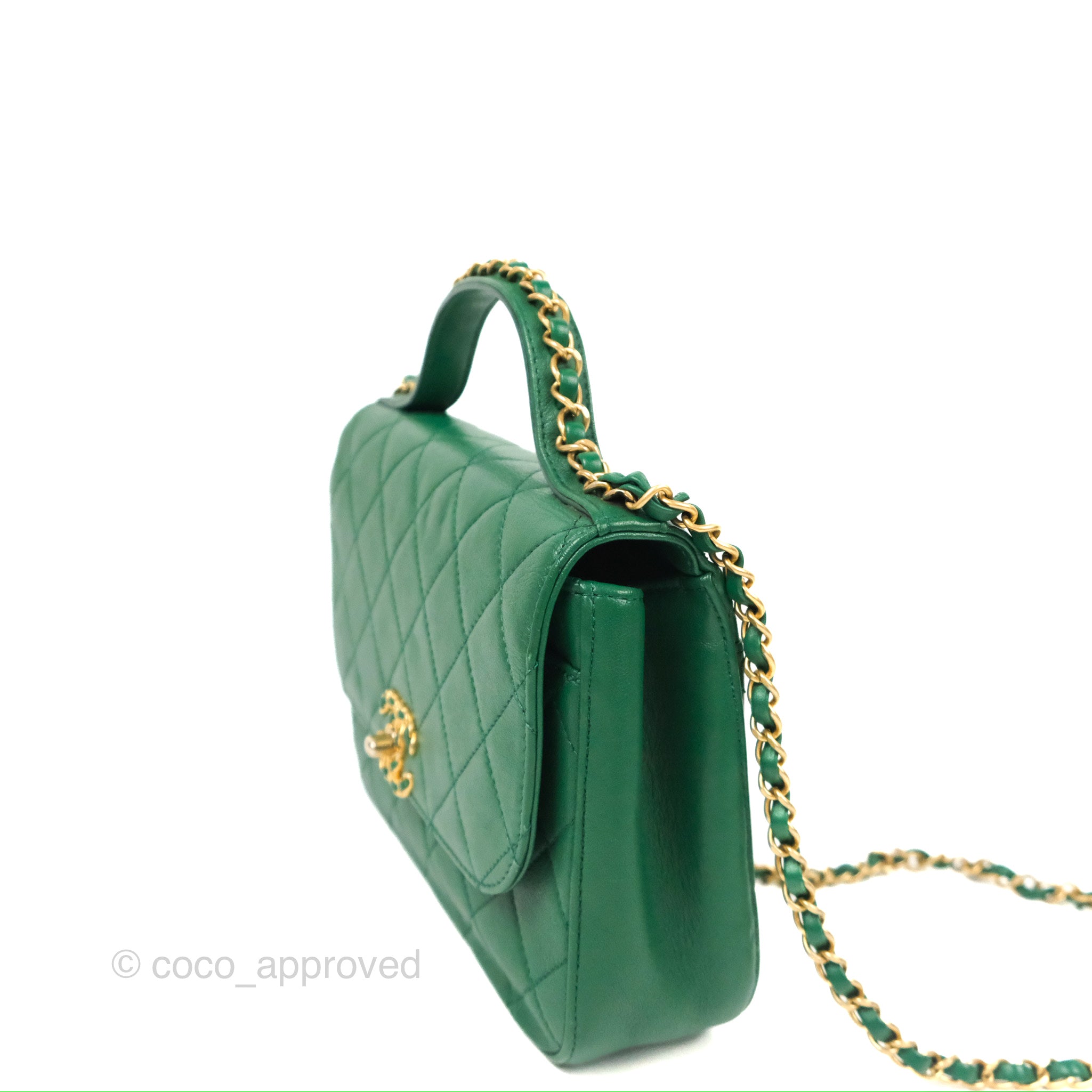 Chanel Chain Infinity Top Handle Bag - Green Lambskin Leather with Aged Gold Hardware - Luxury Crossbody Shoulder Bag for Women, Perfect for Parties, Weddings & Evening Events
